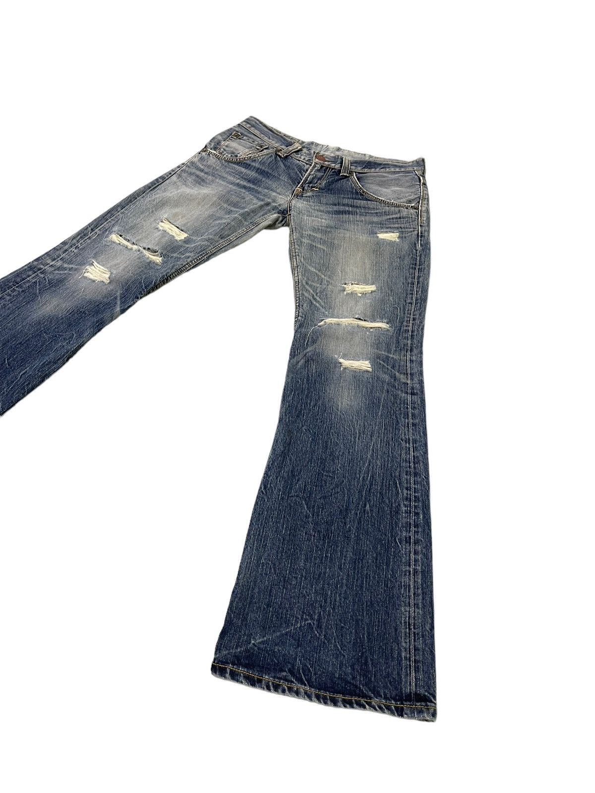Edwin Flare Jeans Edwin Japan Distress Low Rise Boot Cut 7🟦3 Size US 30 / EU 46 - 3 Thumbnail