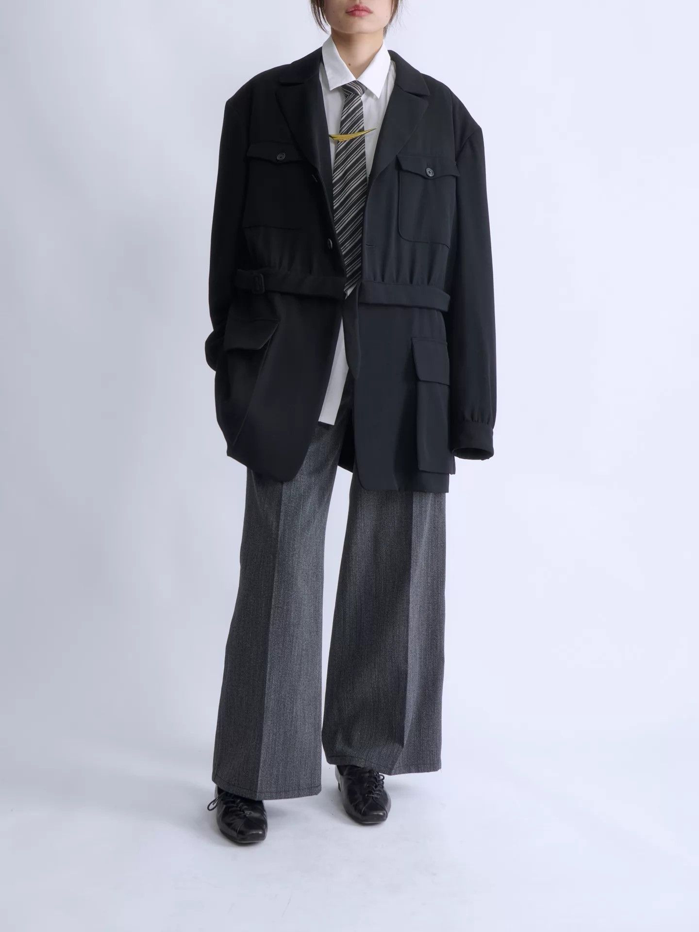 Yohji Yamamoto Yohji Yamamoto 80s pour homme 2-Way Belted Wool Jacket M Size US M / EU 48-50 / 2 - 2 Thumbnail