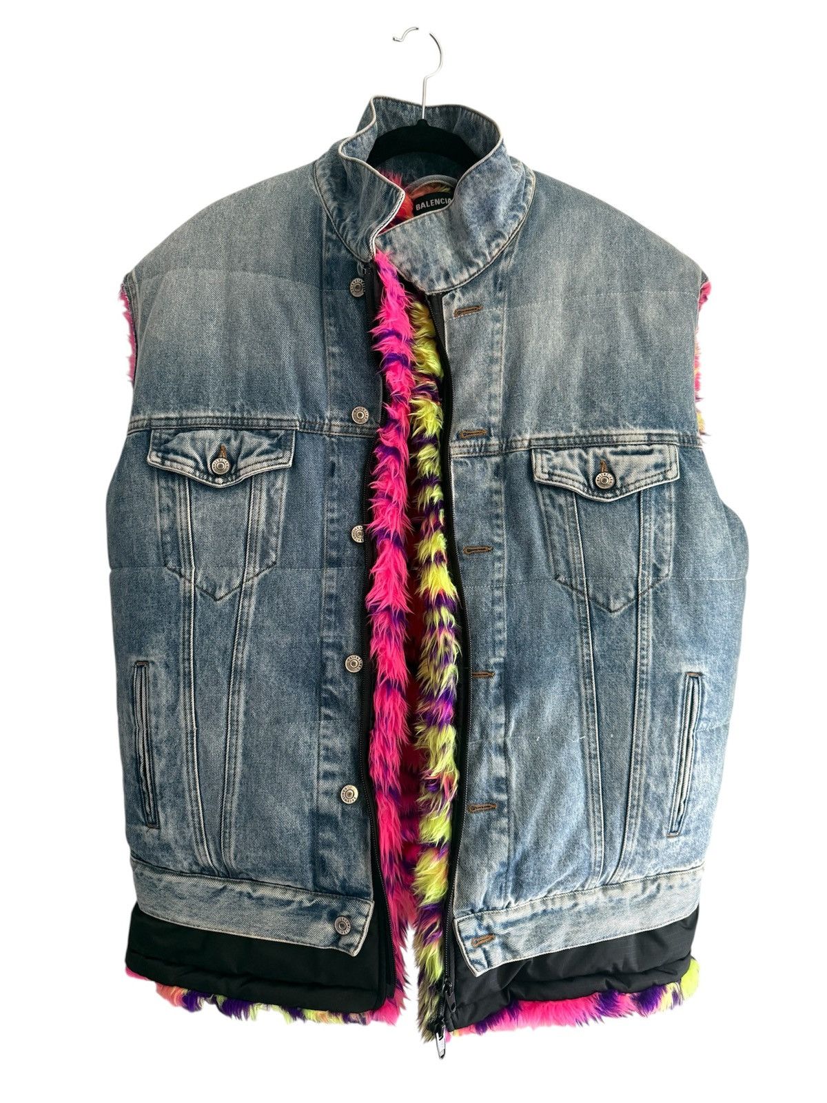 Balenciaga Balenciaga Neon Fur Lined Denim Vest Size US S / EU 44-46 / 1 - 1 Thumbnail