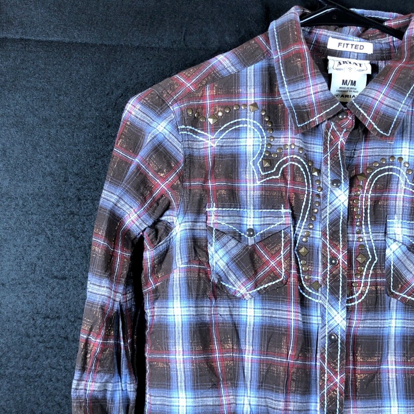 Ariat Ariat Womens Shirt Multicolored Plaid Fitted Snap Long Sleeve Metallic Blend M Size M / US 6-8 / IT 42-44 - 4 Thumbnail