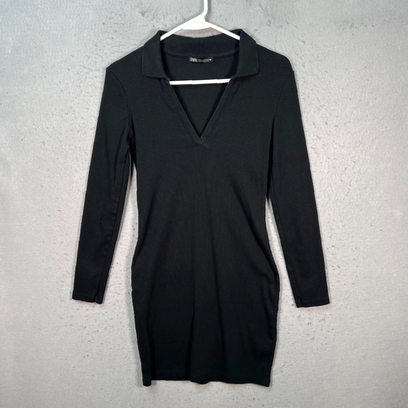 Zara Zara Dress Womens Black Ribbed Vneck Long Sleeve Bodycon M Size M / US 6-8 / IT 42-44 - 3 Thumbnail