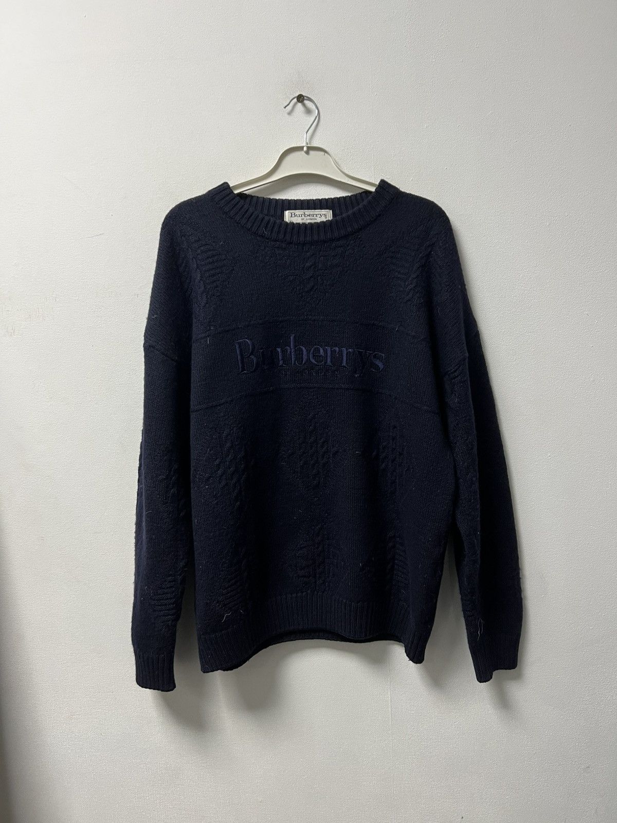 Burberry Vintage BURBERRYS Logo Wool Sweater Sweatshirt Big Logo Size US XL / EU 56 / 4 - 1 Thumbnail