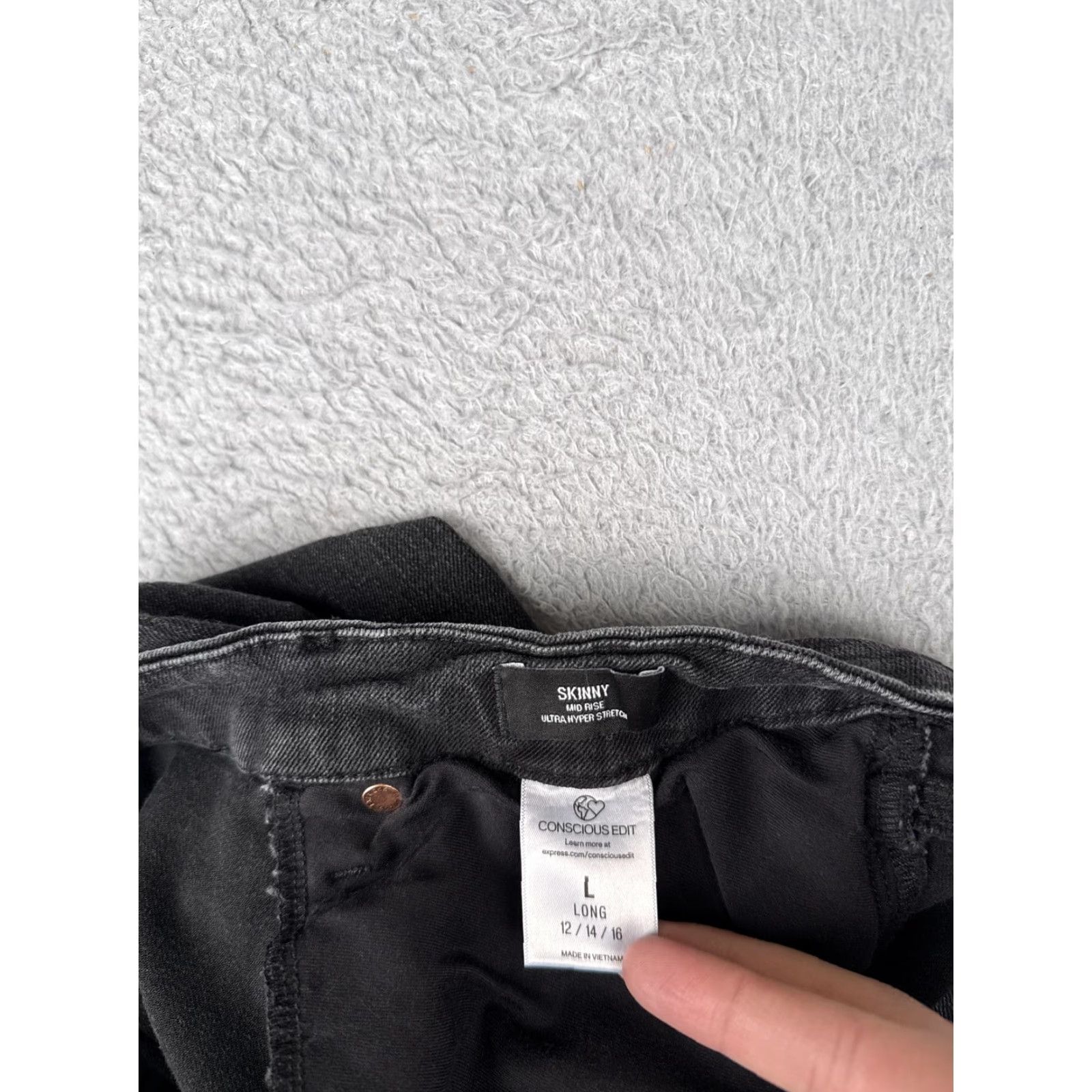 Express Express Jeans Skinny Black Mid Rise Women's 12 Denim 31x28 Stretch 5-Pocket Zip Button Raw Hem Vintage No Size 34" / US 12 / IT 48 - 7 Thumbnail