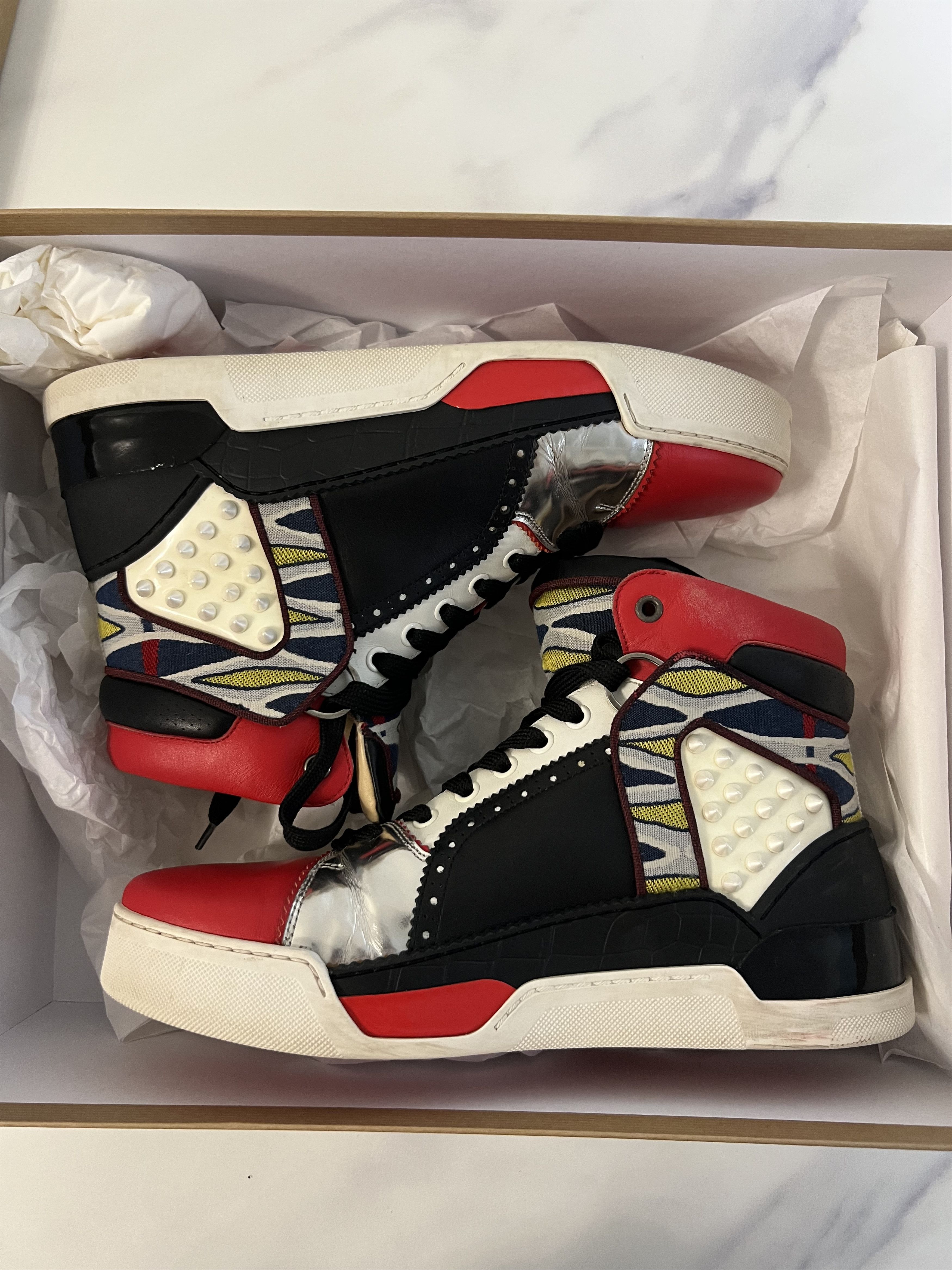 Christian Louboutin Flat Calf High Top Multicolour Leather Sneaker Size US 7.5 / EU 40-41 - 9 Thumbnail