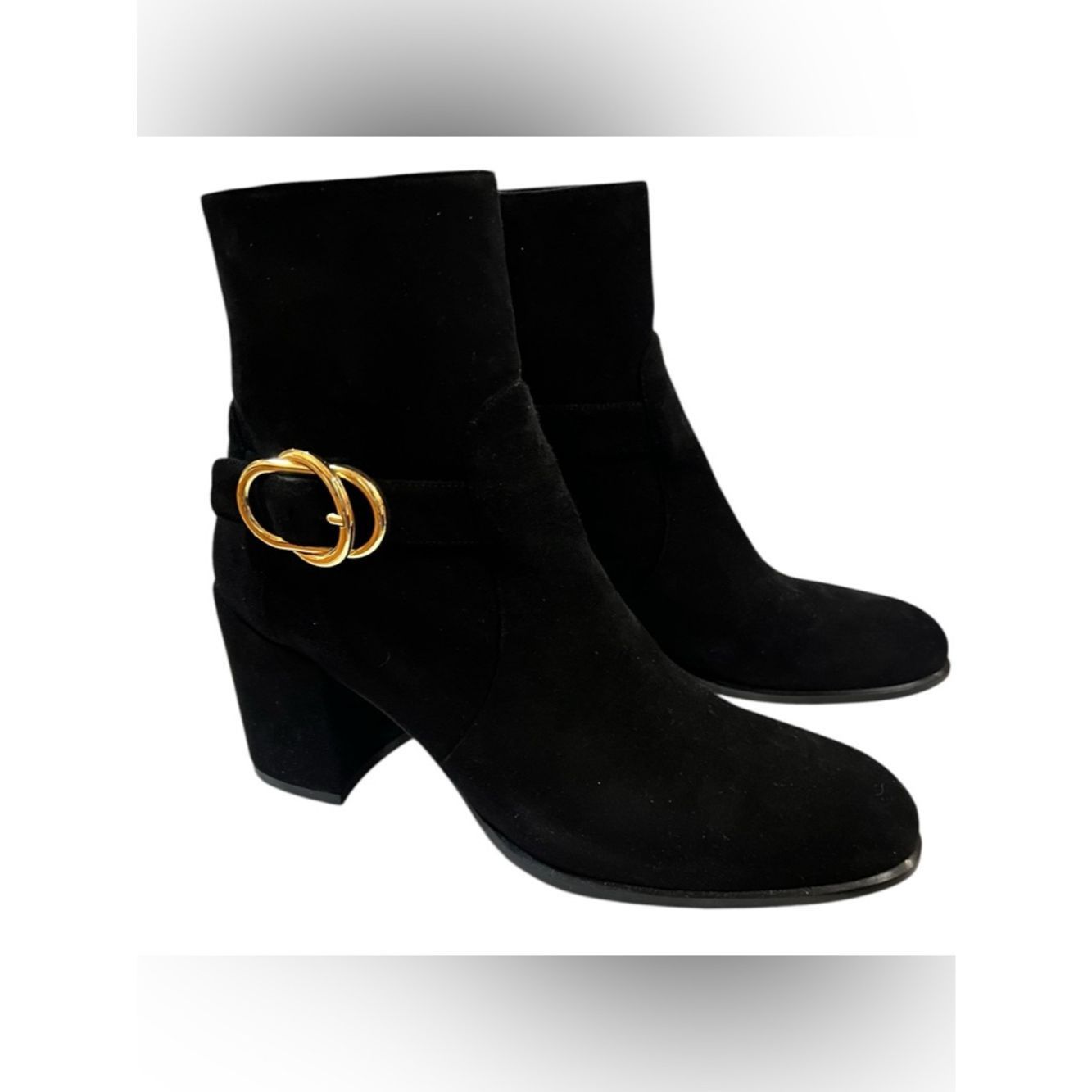 Stuart Weitzman Stuart Weitzman Benedicta Bootie Black Suede Gold Buckle Sz Size US 8 / IT 38 - 4 Thumbnail