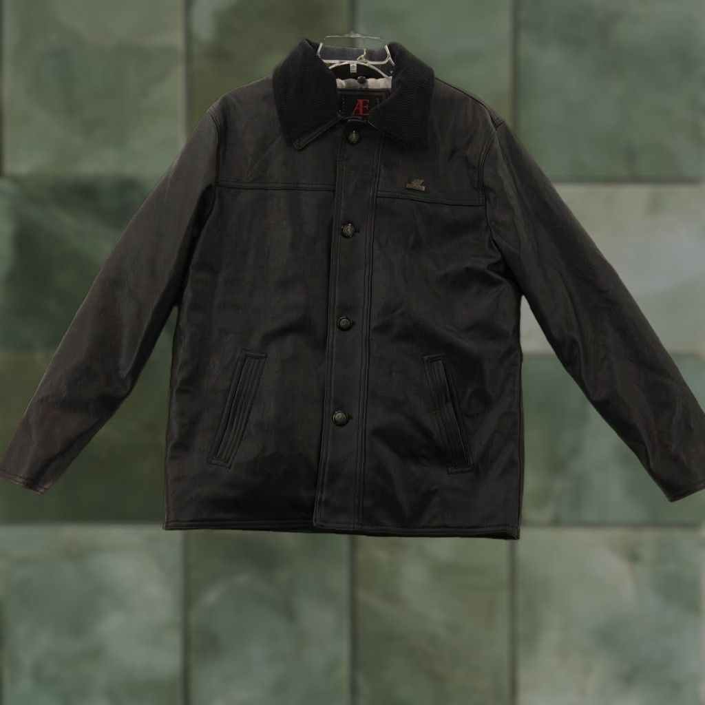 AE Di Milano Emporio Jacket Men's M Bomber Jacket Black Faux Leather Full Zip - Vintage No - Classic Fit