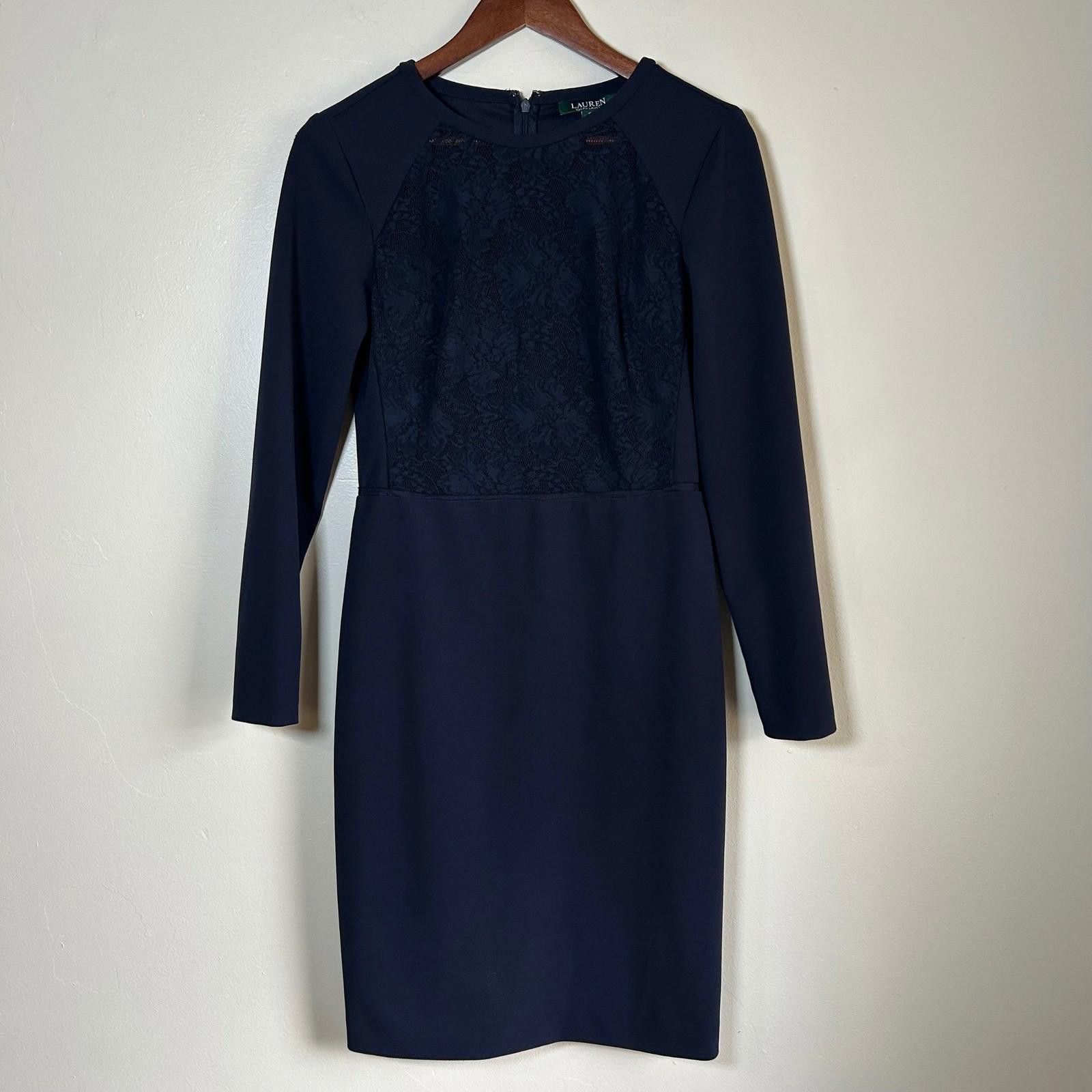 Lauren Ralph Lauren Lauren Ralph Lauren Sheath Dress Womens 4 Navy Blue Lace Size S / US 4 / IT 40 - 1 Thumbnail