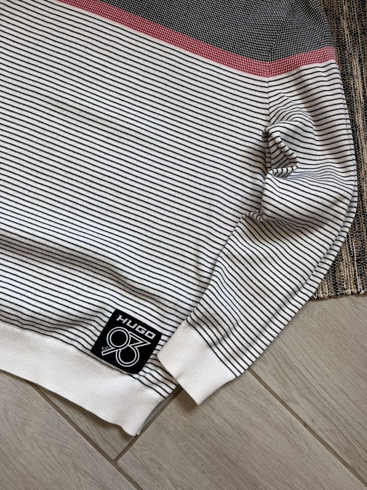Designer × Hugo Luxury Hugo Sweater White Stripes Sweatshirt Hype Logo Y2K Size US L / EU 52-54 / 3 - 4 Thumbnail
