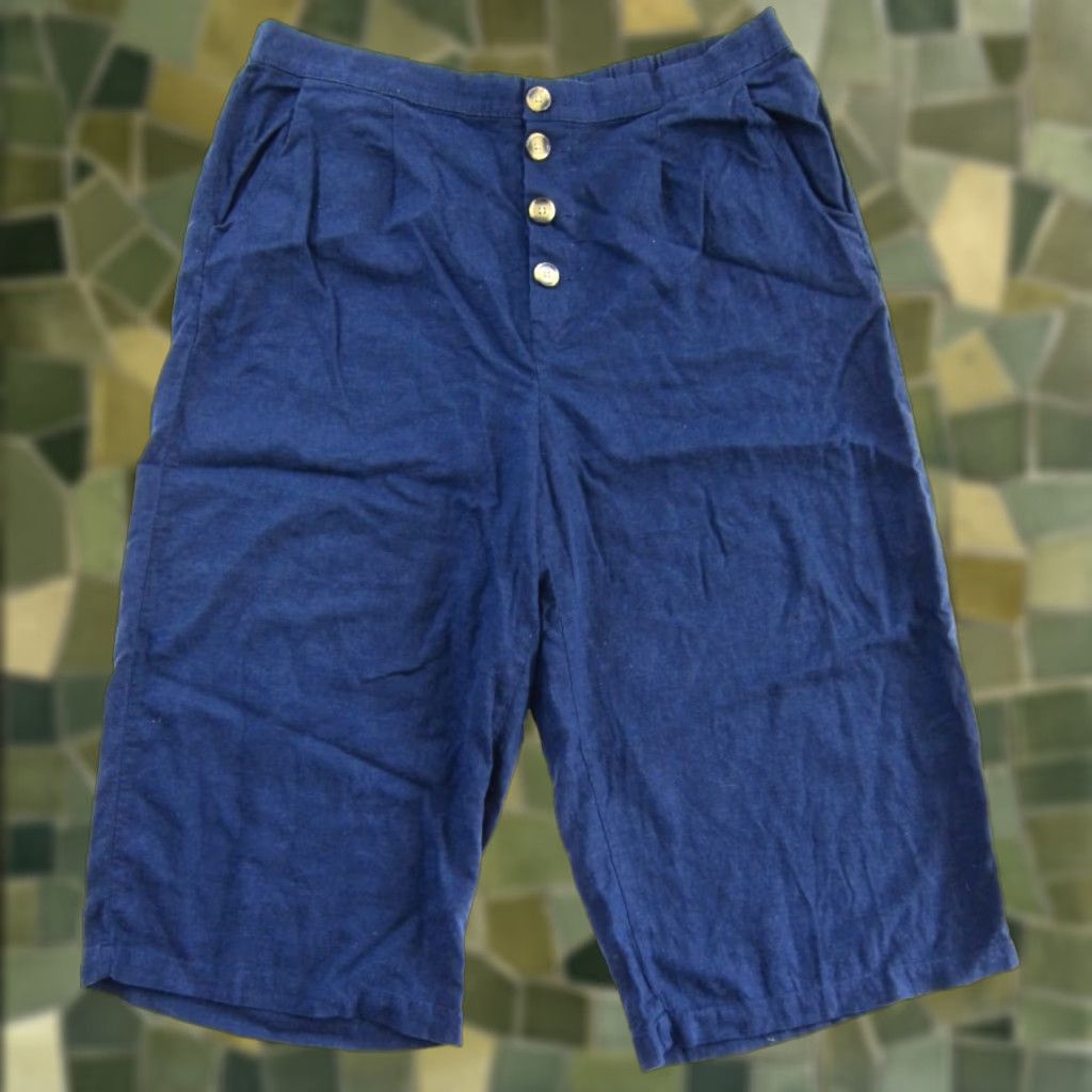 Vintage NWT a.n.a Linen American Navy Blue Pocket Cropped Capri Pants Women XL Size 40" / US 18 - 1 Thumbnail