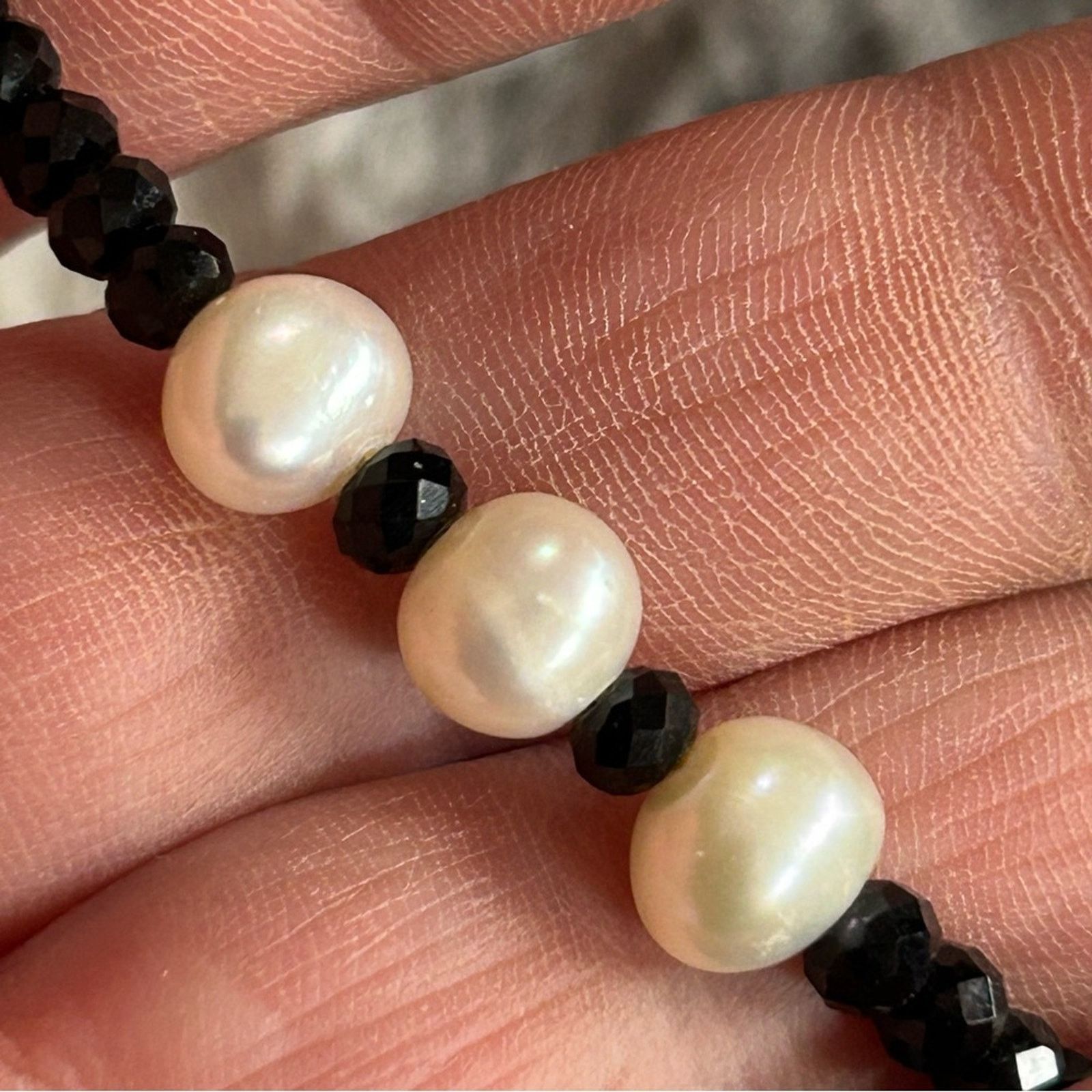 Handmade Handcrafted jet black rhondelle genuine pearl necklace Size ONE SIZE - 5 Thumbnail