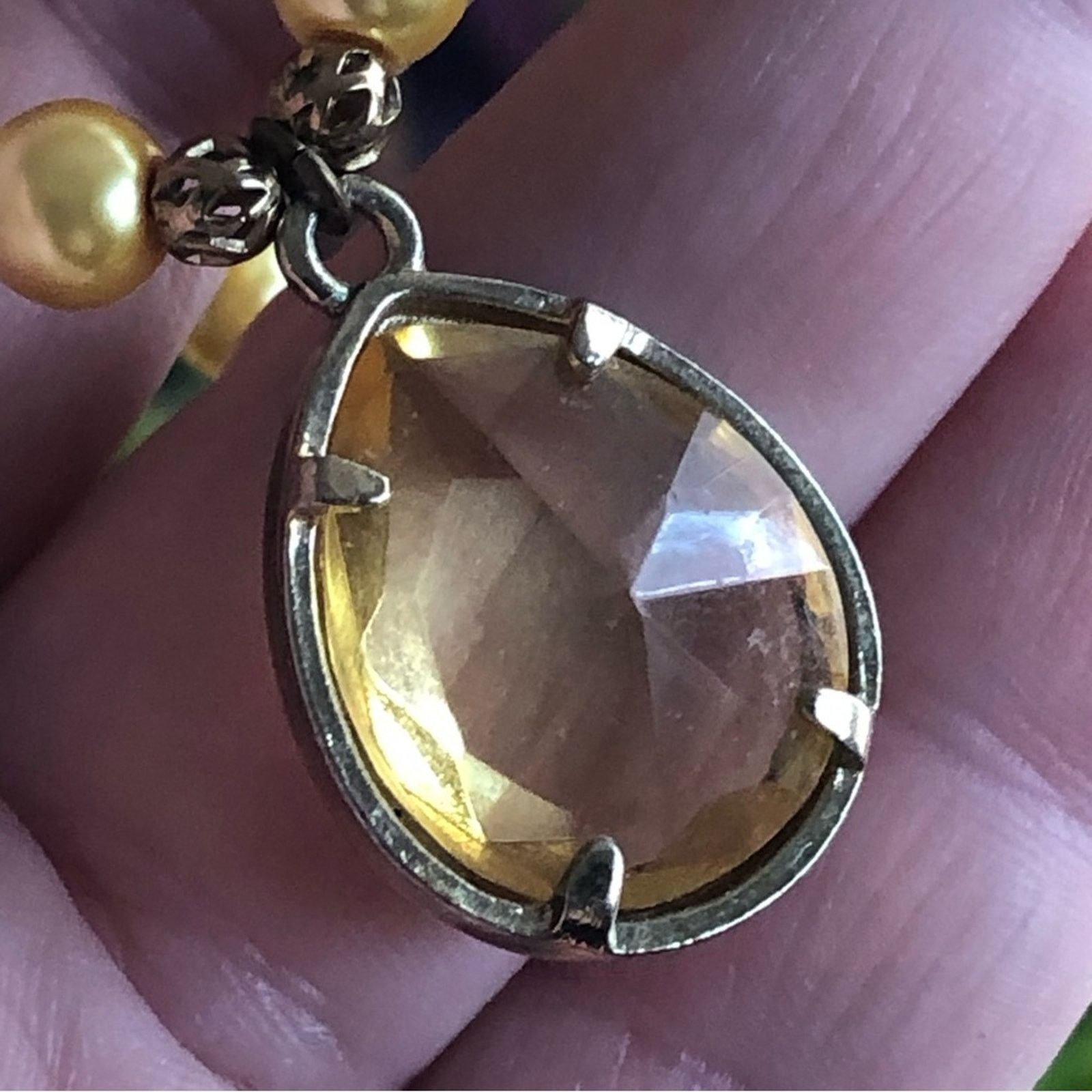 Handmade Handcrafted repurpose mellow yellow teardrop Pearl necklace Size ONE SIZE - 9 Thumbnail