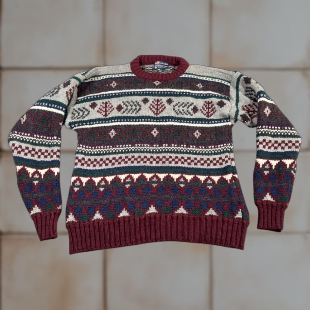 Vintage VINTAGE Lord Jeff Sweater Shirt Adult MEDIUM Red Fair Isle Wool USA 80s Pullover Mens Regular Size US M / EU 48-50 / 2 - 1 Thumbnail