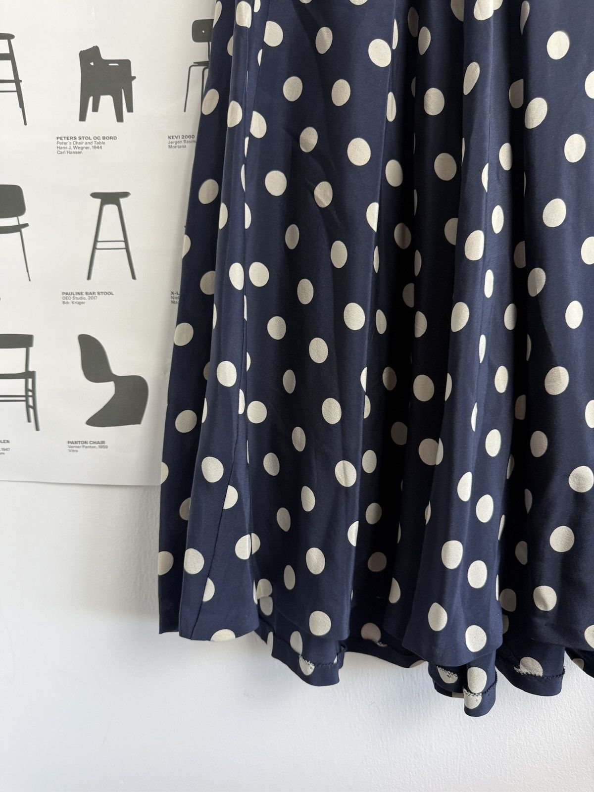 Designer × Jil Sander Vintage y2k Jil Sander polka dot navy silk skirt 36 S luxury Size 25" / US 0 / IT 36 - 4 Thumbnail