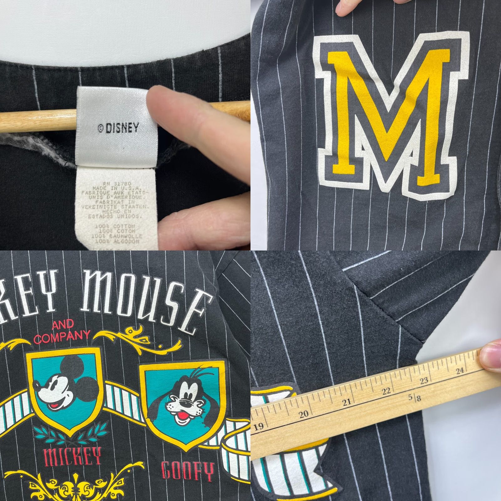 Disney VINTAGE Mickey Mouse Disney Baseball Jersey T-Shirt Large L Men Black 90s Pinstripe Disney Mens Size US L / EU 52-54 / 3 - 8 Thumbnail