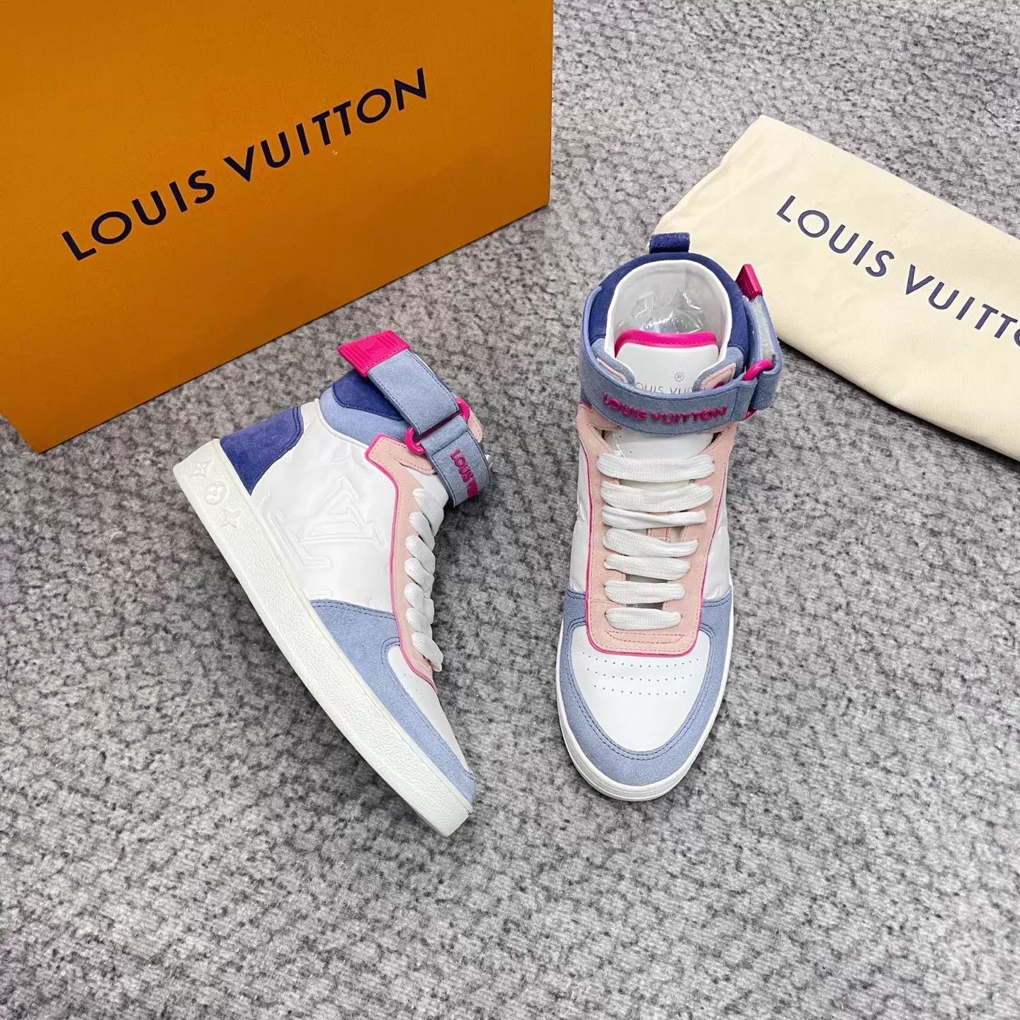 Louis Vuitton LV Boombox High-Top Sneakers Blue-Pink-White Size US 4.5 / IT 34.5 - 3 Thumbnail