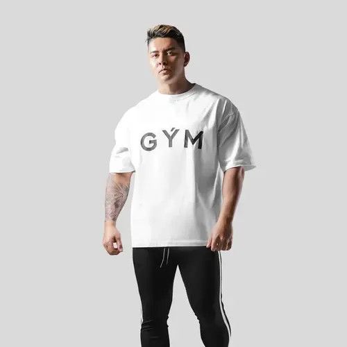 Image of Vintage Men's Cotton Gym Short Sleeve Fitness Oversized T-Shirt in White (Size XL)