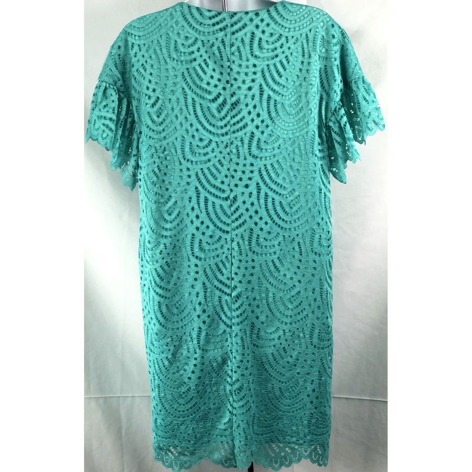 Worthington NWT Worthington dress S aqua V-Neck Flutter Short Sleeve Knee Length Scallop Hem Cut Out Lace Dress Womens Size S / US 4 / IT 40 - 4 Thumbnail
