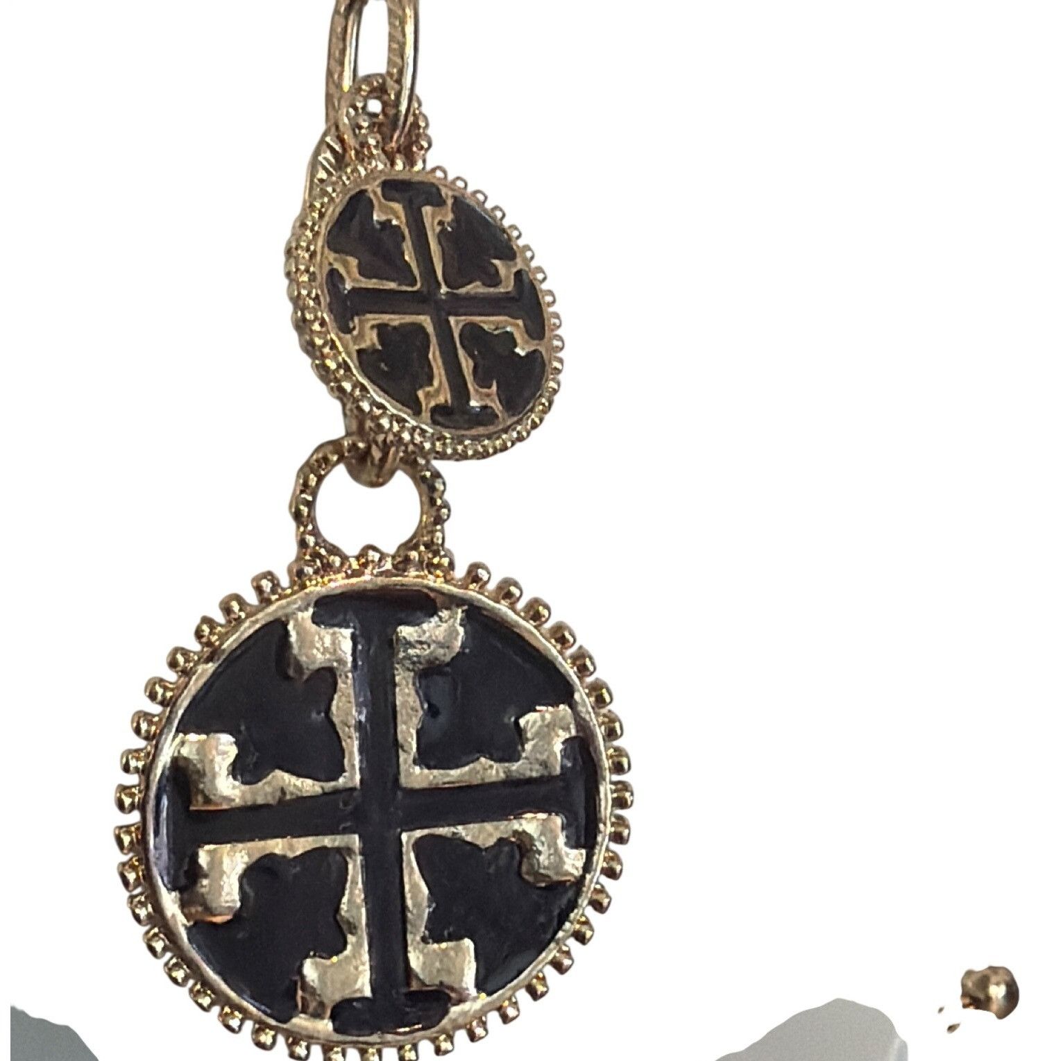 Other Gold Tone Chain Necklace Black Enamal Pendant Double Drop Ad Size ONE SIZE - 2 Thumbnail