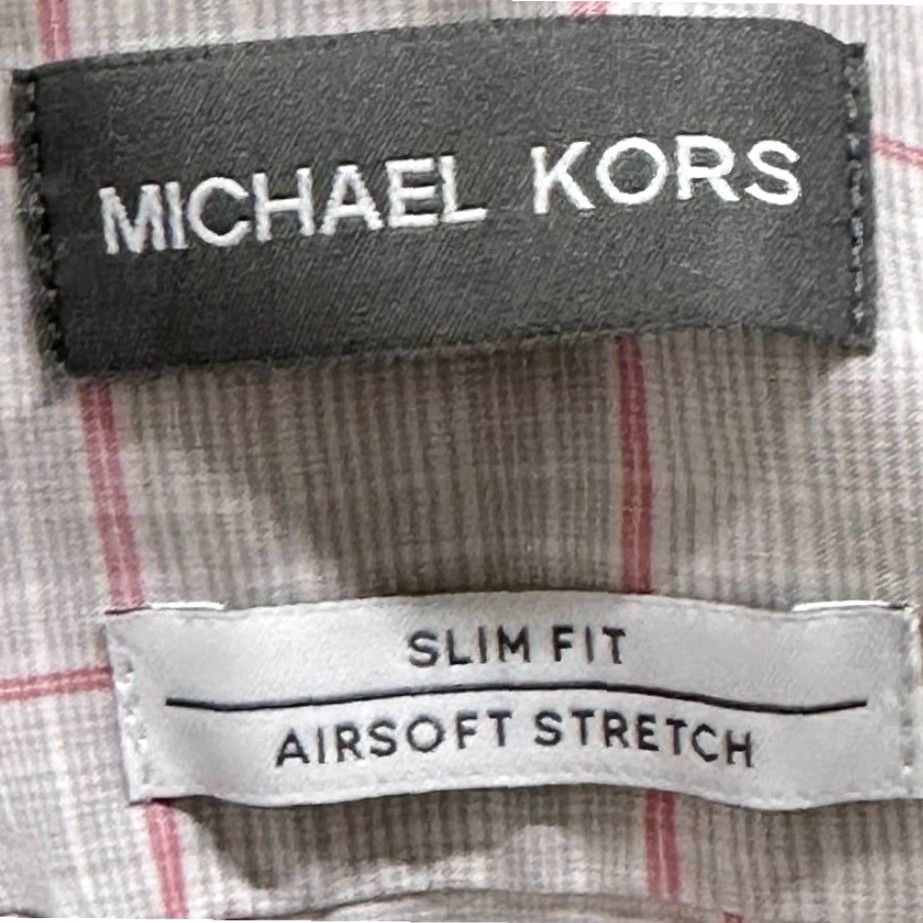 Michael Kors Michael Kors Mens Shirt 15.5 Pink Gray Plaid Slim Fit Button-Up Collared Long Sleeve Size US L / EU 52-54 / 3 - 5 Thumbnail