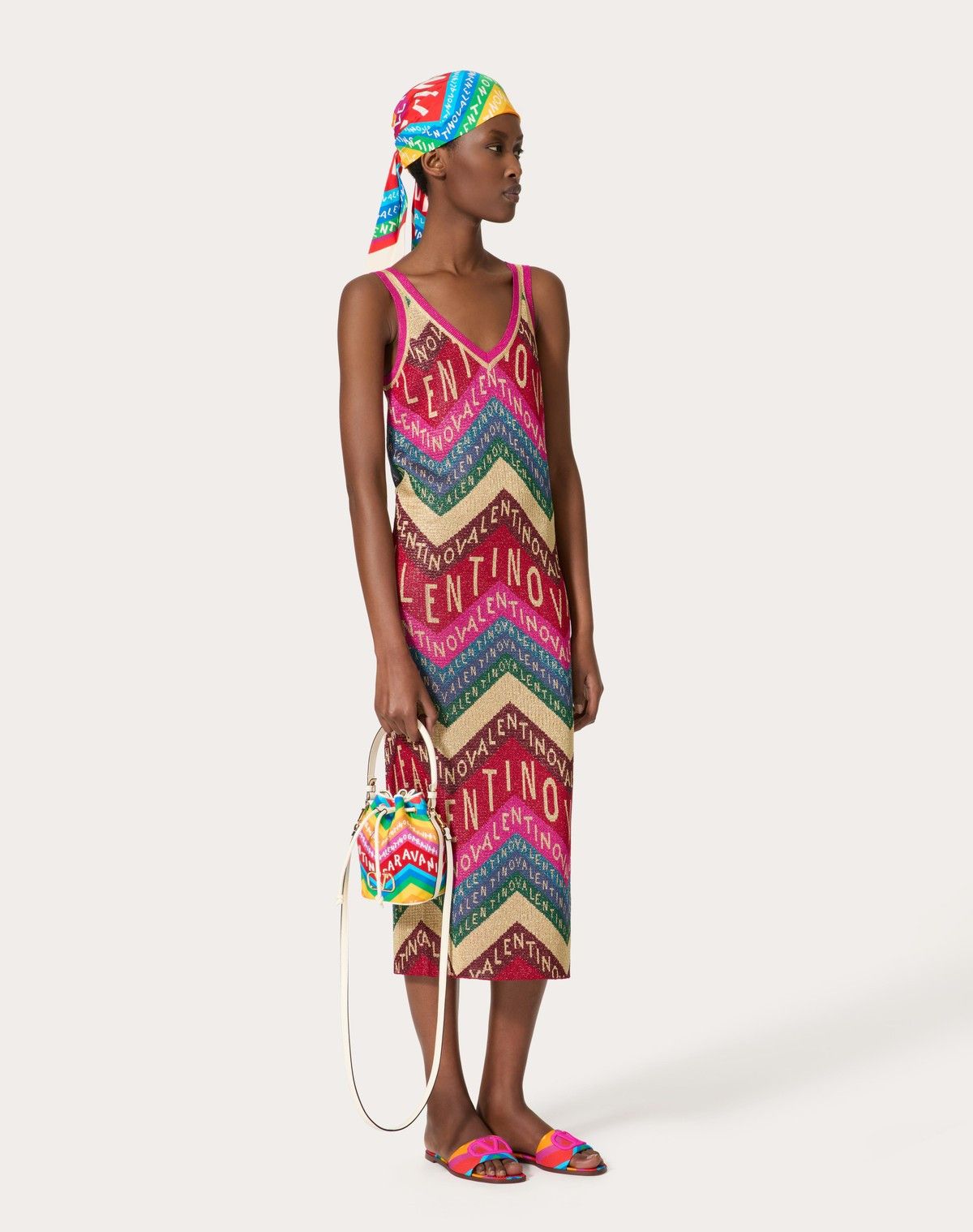 Valentino o1s1wg110525 Chevron Lurex Dress in Multicolor Size XS / US 0-2 / IT 36-38 - 2 Thumbnail