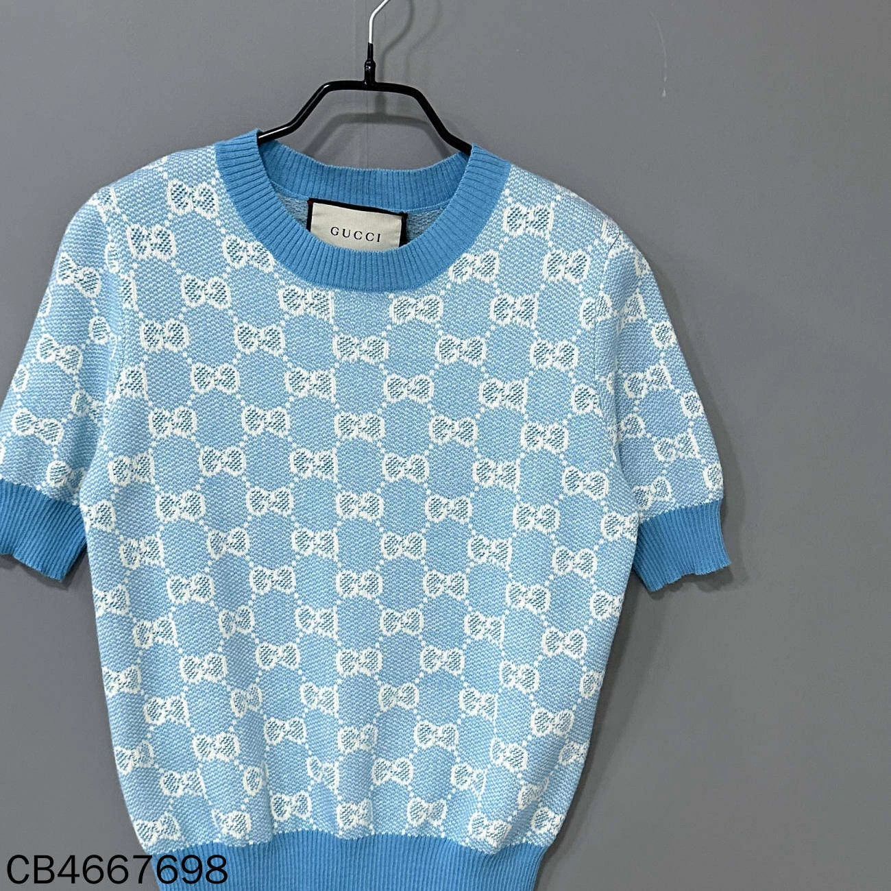 Gucci GUCCI Sky Blue All-Over Print Knit Short-Sleeve S Size S / US 4 / IT 40 - 2 Thumbnail