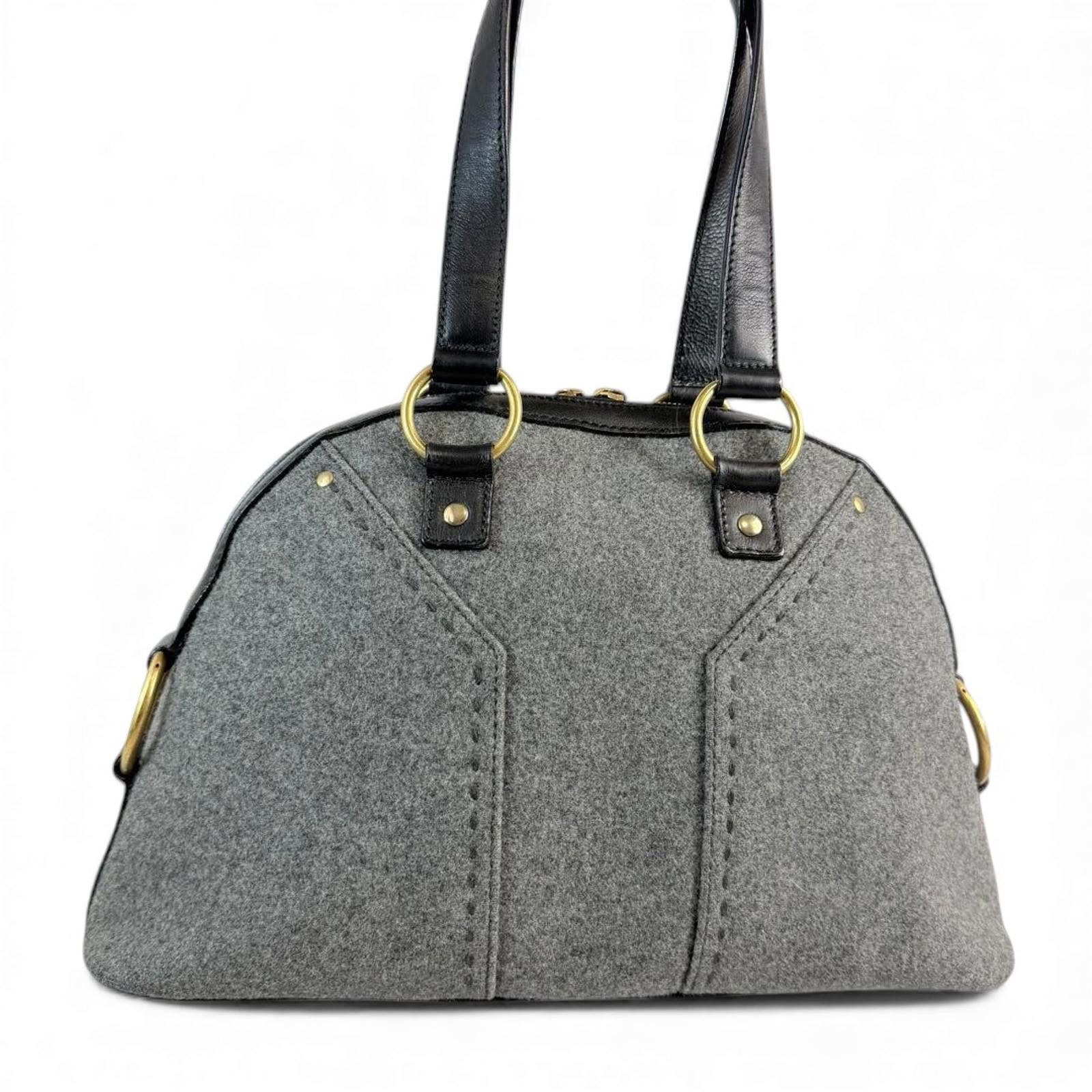 Saint Laurent Paris Saint Laurent - Grey Wool Black Leather Handbag Size ONE SIZE - 5 Thumbnail
