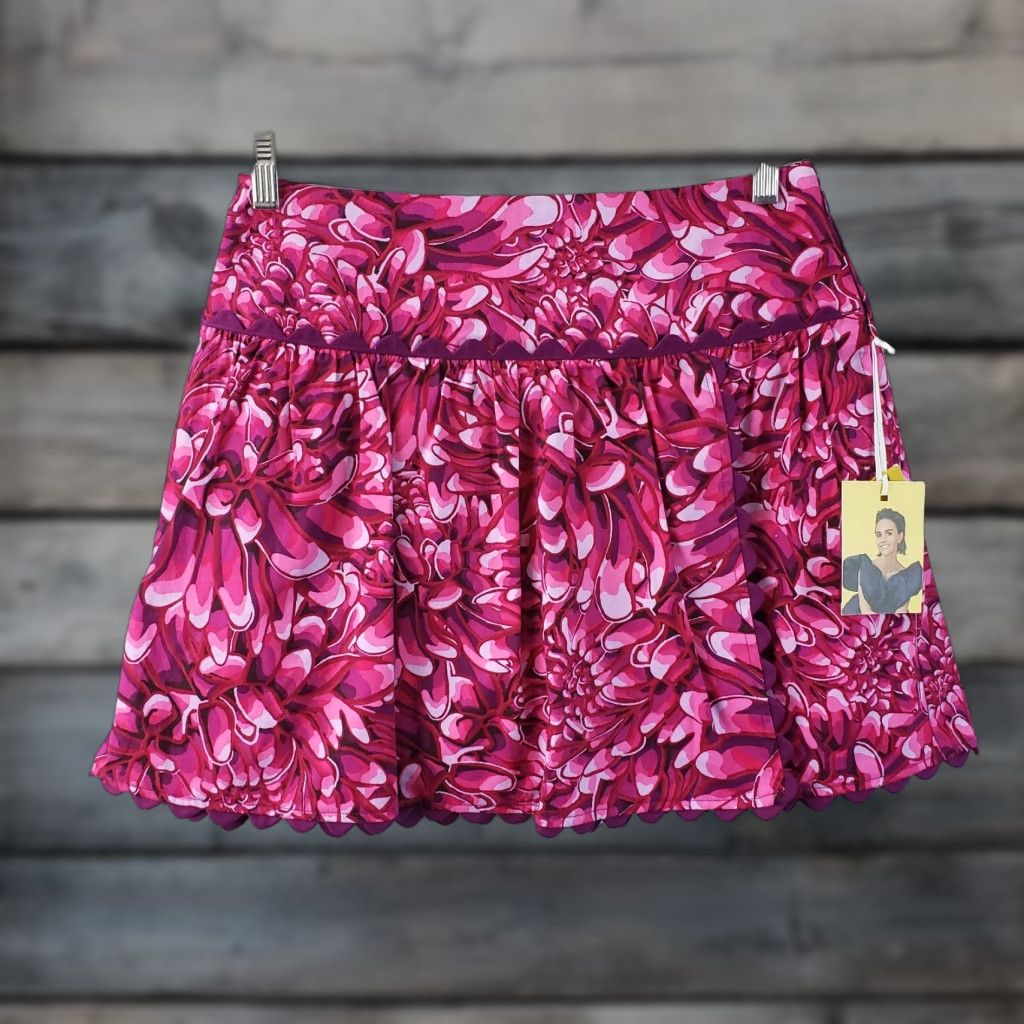 Vintage Kika Vargas Womens Skirt 4 Pink Purple Floral Scallop Side Zip A-Line Short Casual Shirt, Size 4, Cotton Blend, Vintage No, Regular, Pink, Womens Size 27" / US 4 / IT 40 - 1 Thumbnail