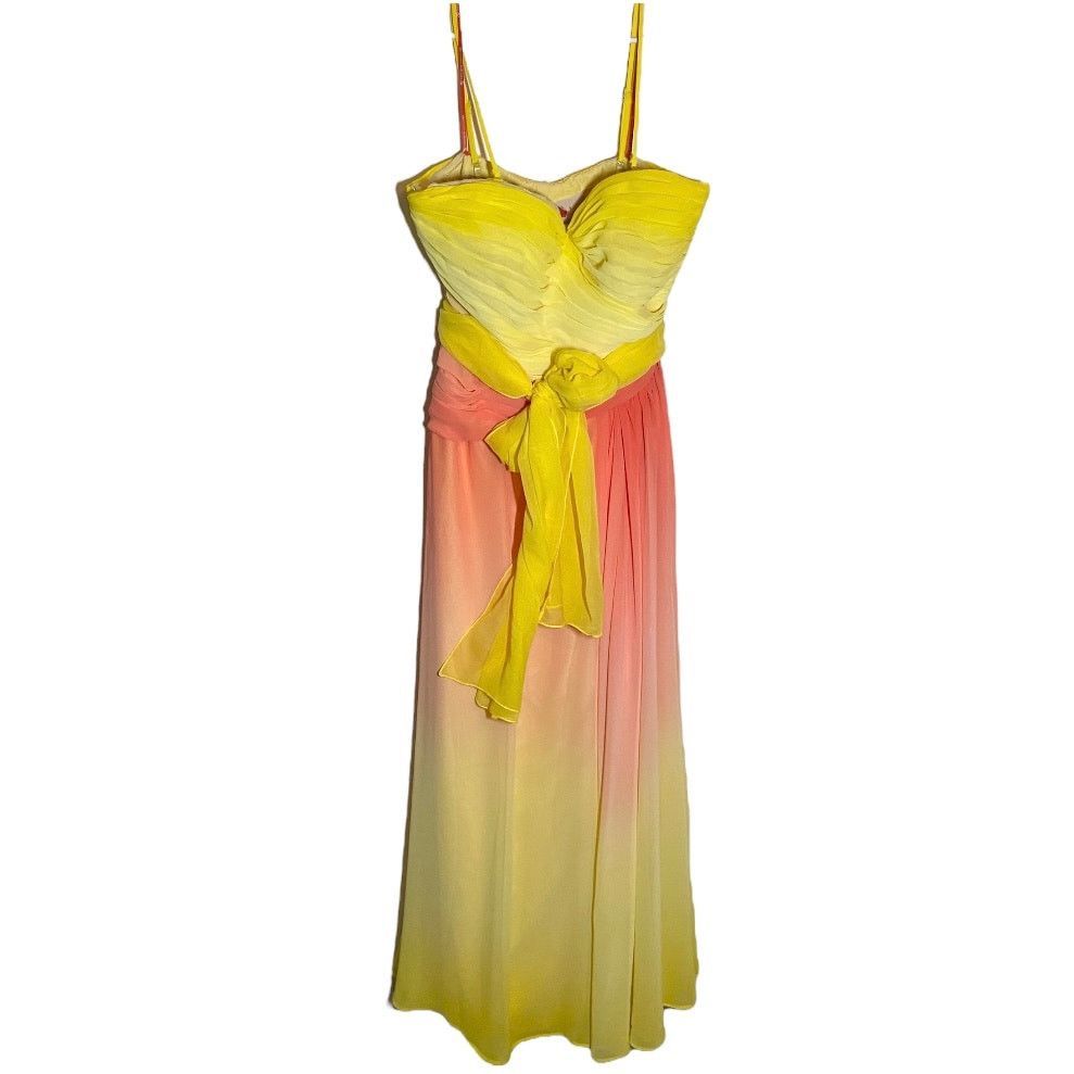 image of Ml Monique Lhuillier Chiffon Dress Ruffle Empire Waist Ombre in Yellow, Women's (Size XL)