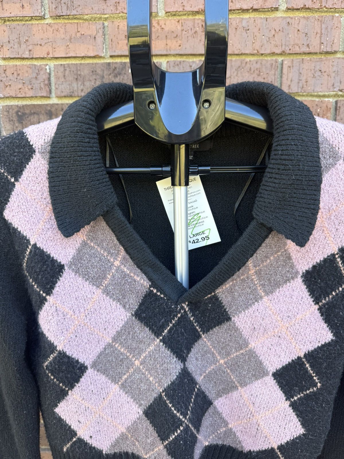 Other Love Tree Argyle V Neck Collared Cropped Preppy Sweater Size L / US 10 / IT 46 - 2 Thumbnail