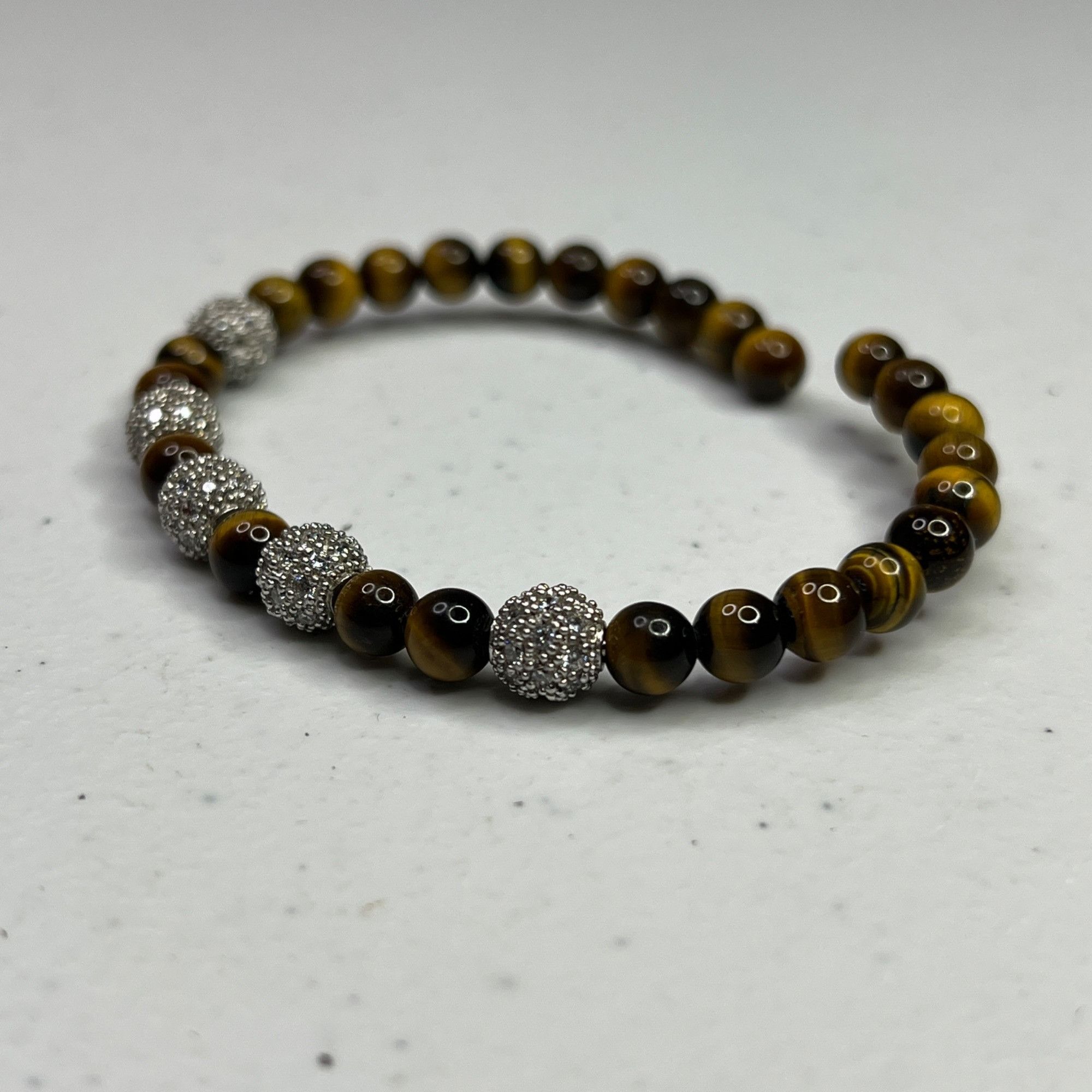 Designer Tigers Eye & Rhinestone Beaded Stretch Bracelet Size ONE SIZE - 4 Thumbnail