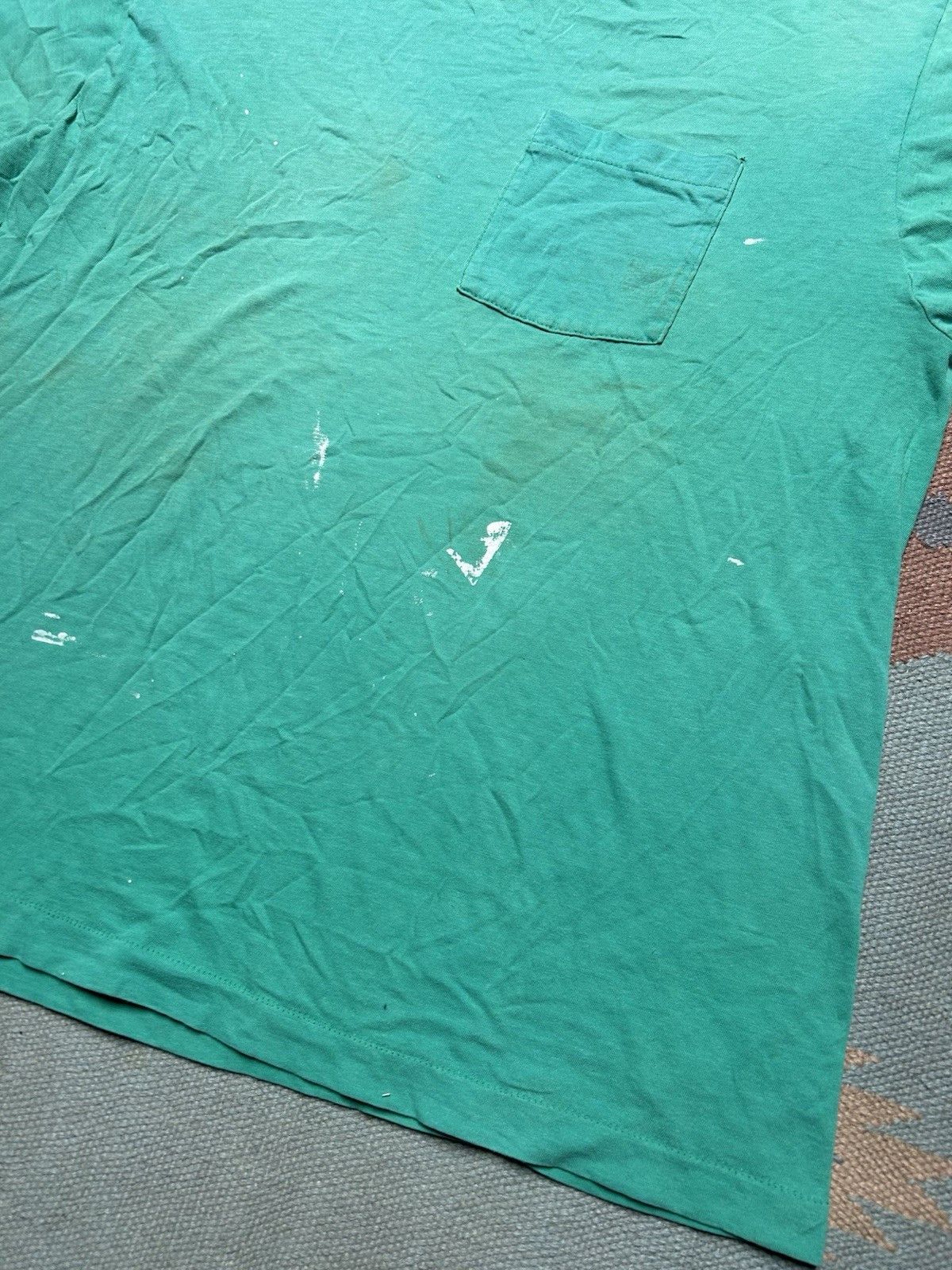 Vintage Vtg 80s pocket t shirt blank teal paint distressed cotton XL Size US XL / EU 56 / 4 - 3 Thumbnail