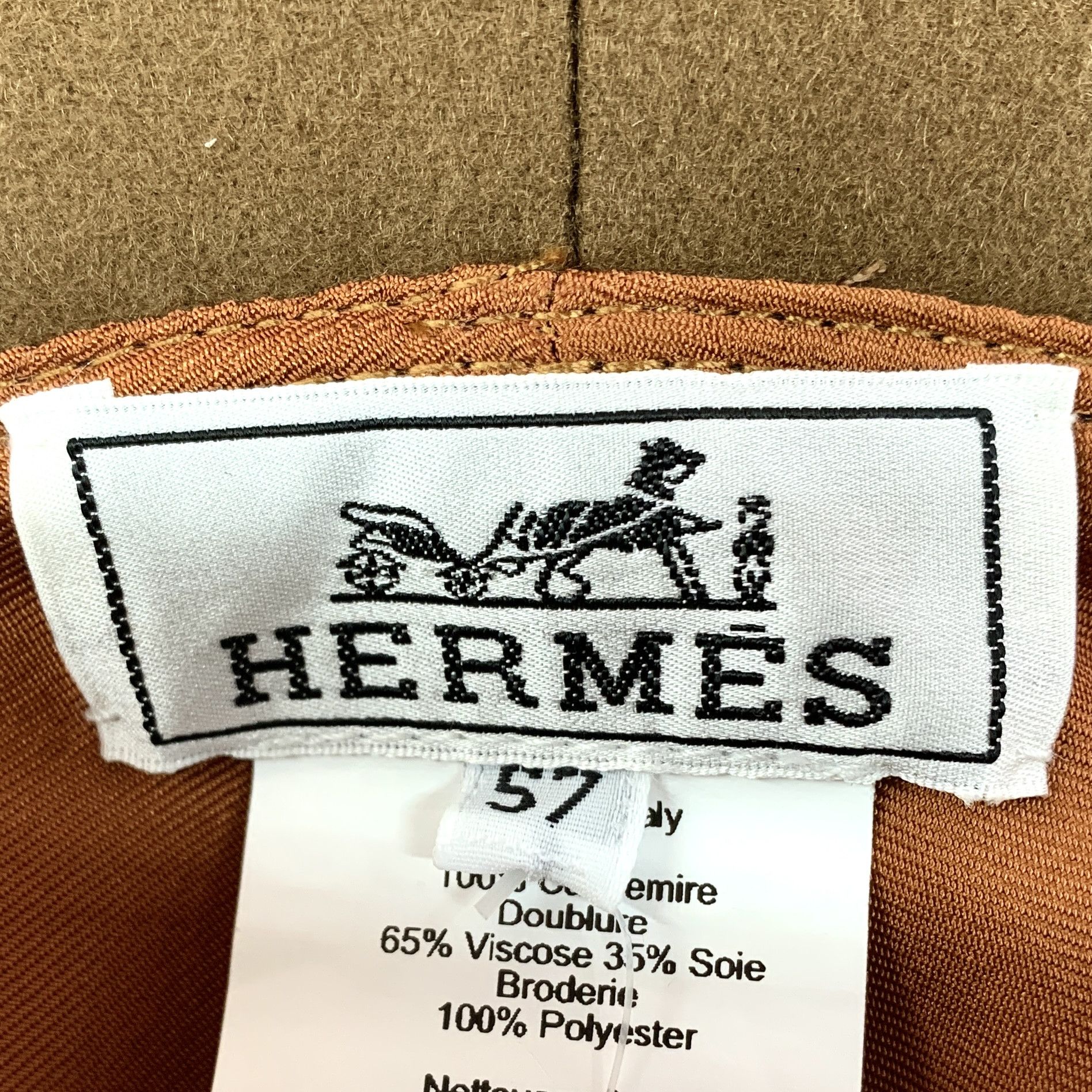 Hermes Hermès Brown Embroidered Cashmere Bucket Hat (Size 60cm) Size ONE SIZE - 2 Thumbnail