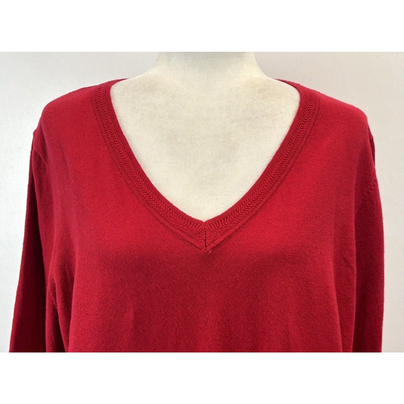 Talbots Talbots Women's Plus Size Tunic Sweater Red V-Neck Long Sleeve Cotton Blend 2X Size XXL / US 16-18 / IT 52-54 - 5 Thumbnail