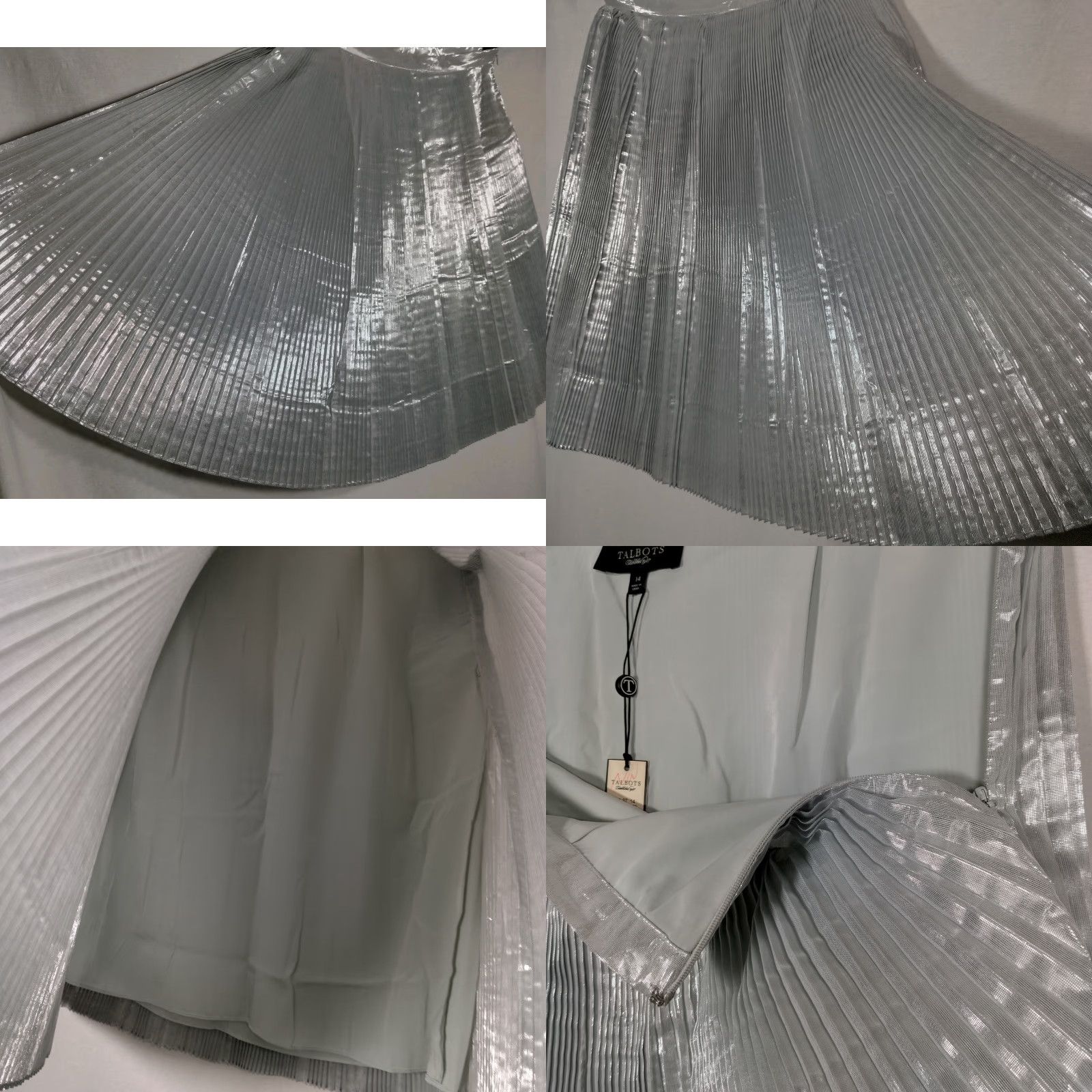 Talbots Talbots Skirt 14 Size Silver Metallic Pleated A-Line Knee Length Lined Zip Read Size 36" / US 14 / IT 50 - 8 Thumbnail