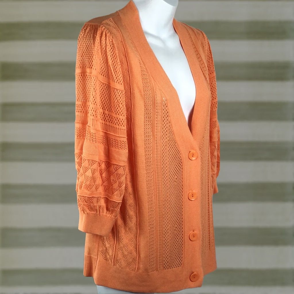 Vintage VINTAGE Cato Cardigan Sweater Shirt Women L orange V-Neck 1/2 Sleeve Knit Top Size L / US 10 / IT 46 - 1 Thumbnail