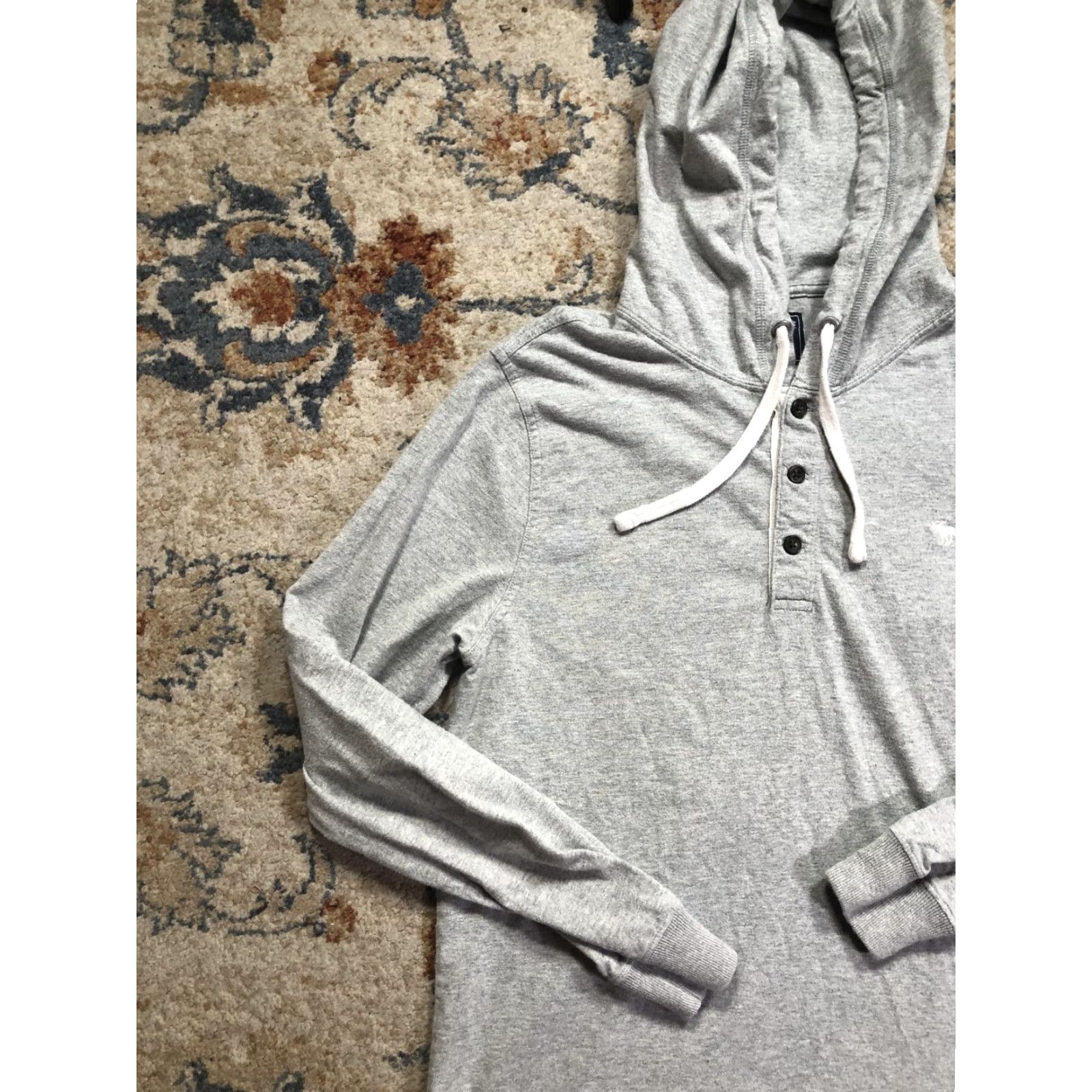 Abercrombie & Fitch Abercrombie & Fitch Hoodie Mens Medium Gray Henley Lightweight Hooded Shirt Logo Size US M / EU 48-50 / 2 - 3 Thumbnail