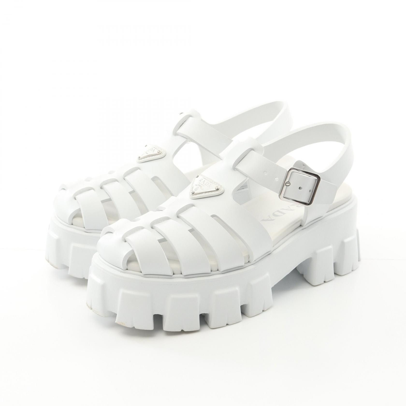 Prada Prada Triangle Logo Rubber Sandals Plastic Shoes in White, Women's