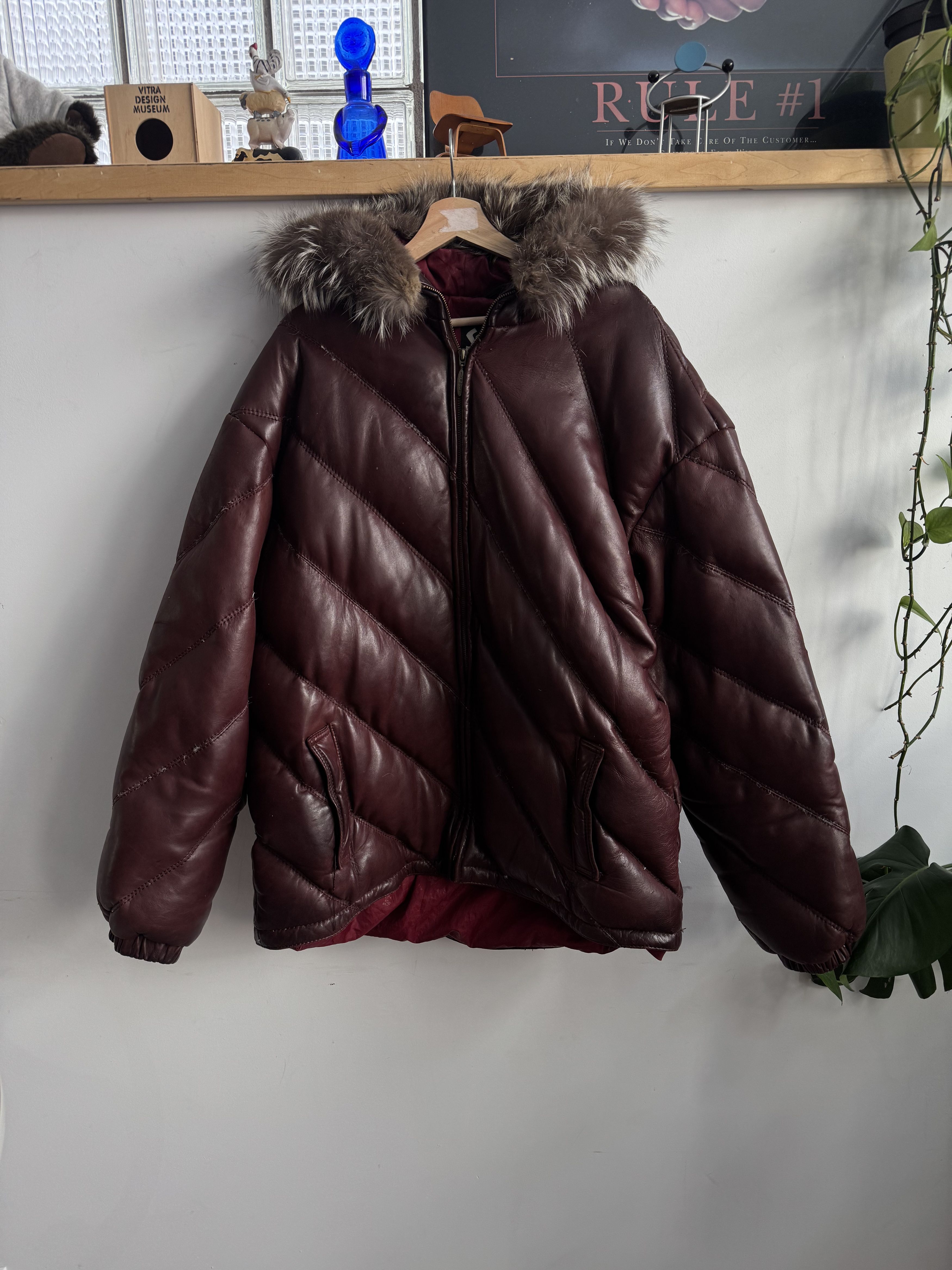 Schott Schott Leather Down Puffer Burgundy Jacket Size XXL Size US XXL / EU 58 / 5 - 1 Thumbnail