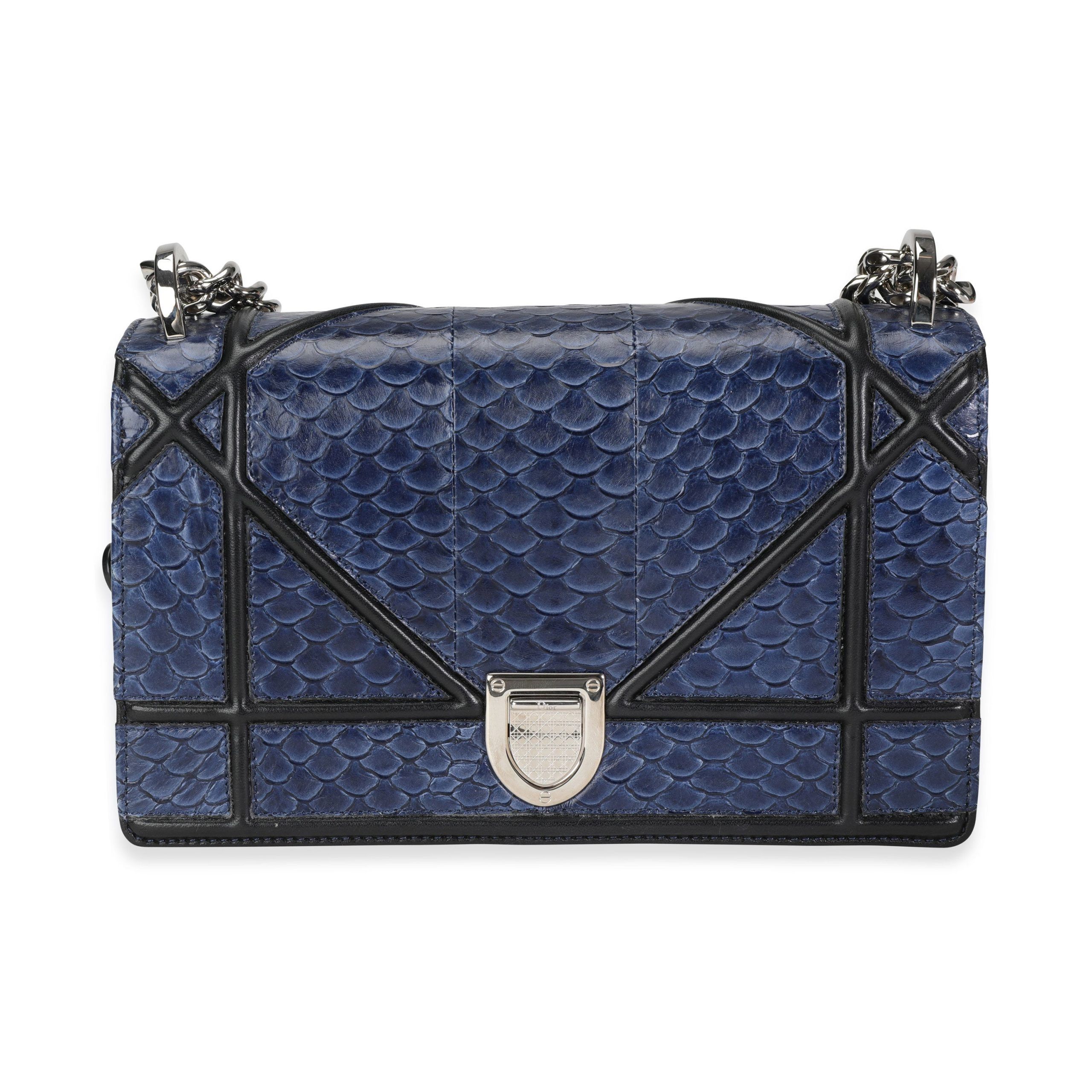 image of Dior Navy Python & Black Leather Diorama Flap Bag in Blue, Women's