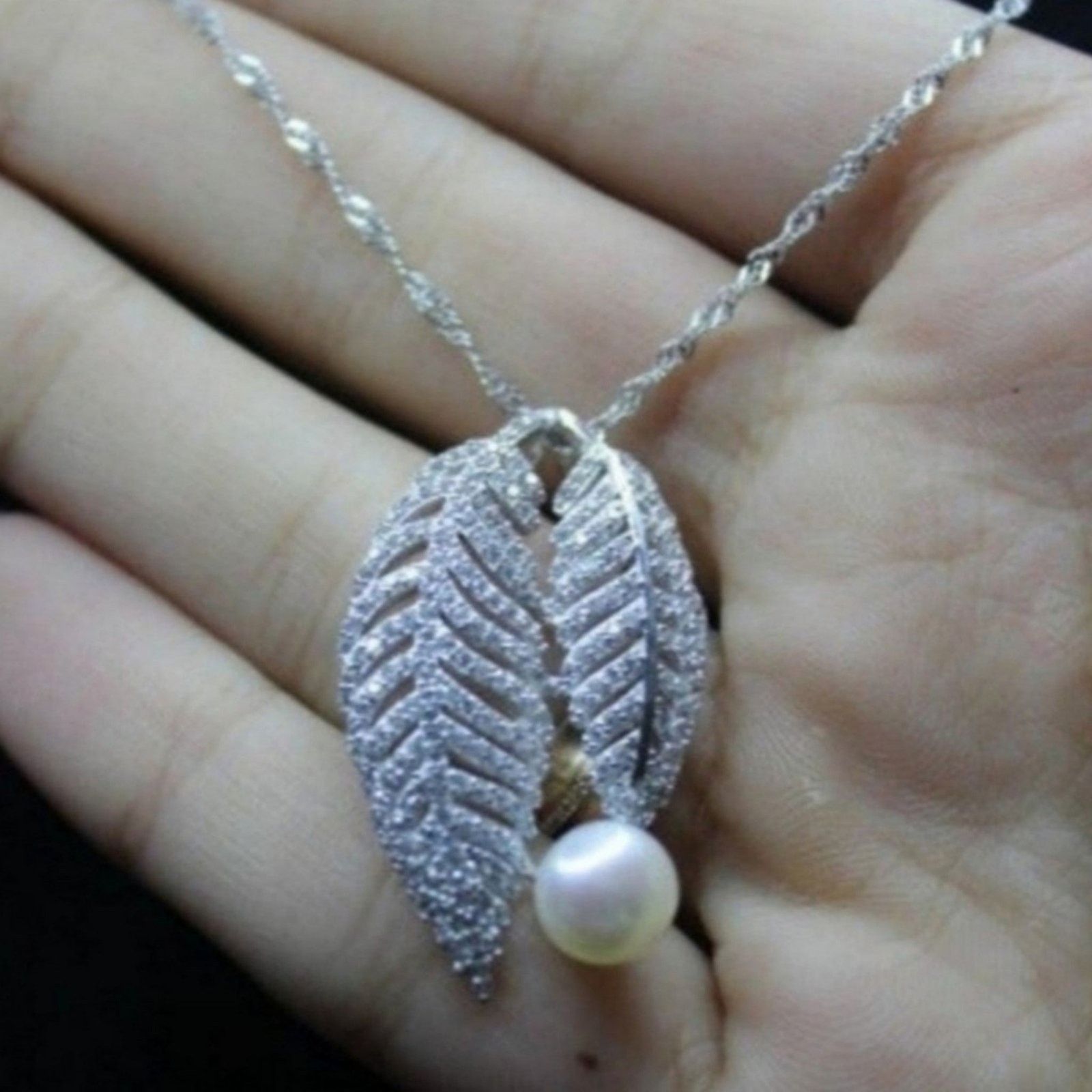 Other Double Leaves Necklace Pearl Pendant Sterling Silver NWT Size ONE SIZE - 12 Thumbnail