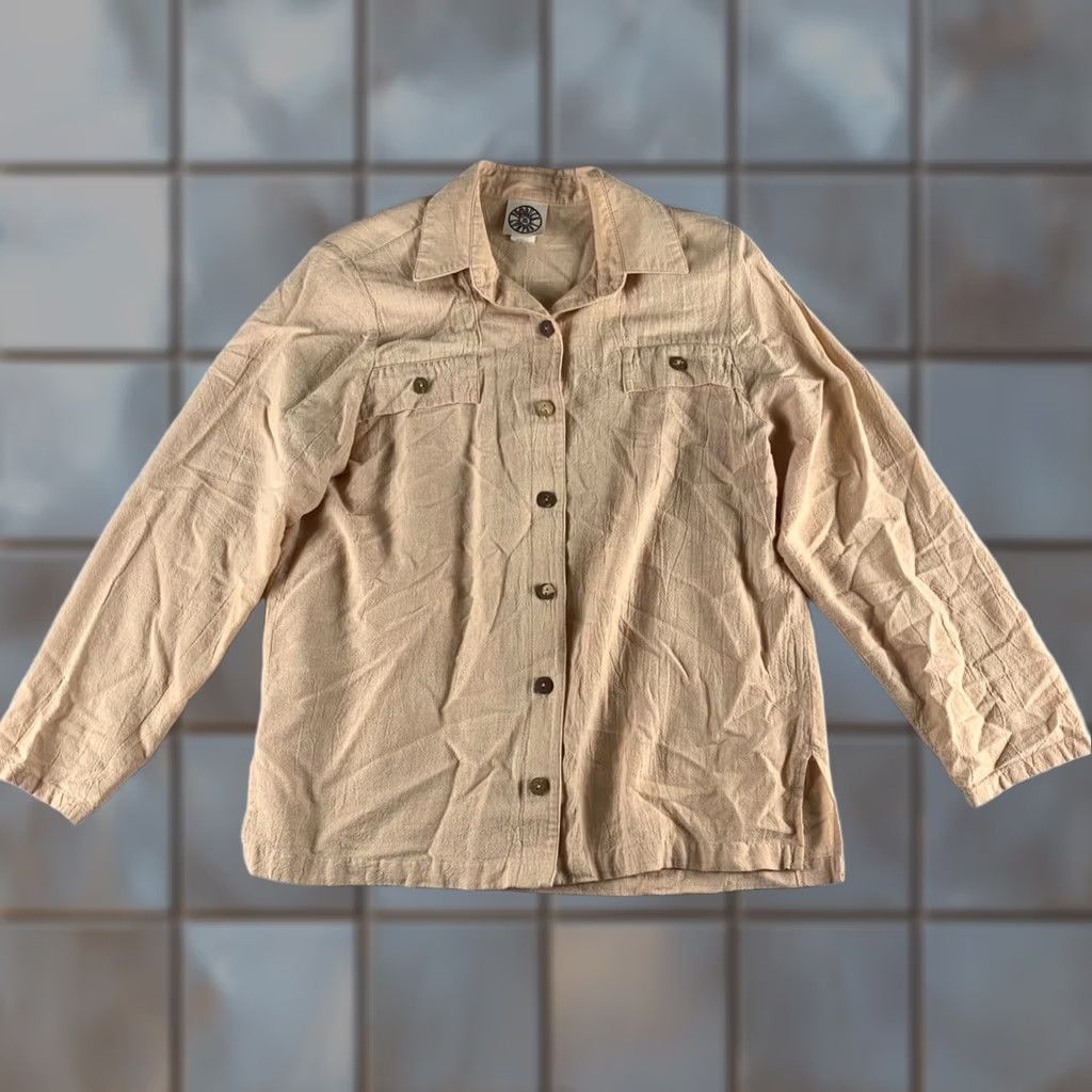 Vintage VINTAGE PRODUCE COMPANY Button Up Shirt Womens Regular Small Beige Shoulder Pads Grandma Core Size M / US 6-8 / IT 42-44 - 1 Thumbnail