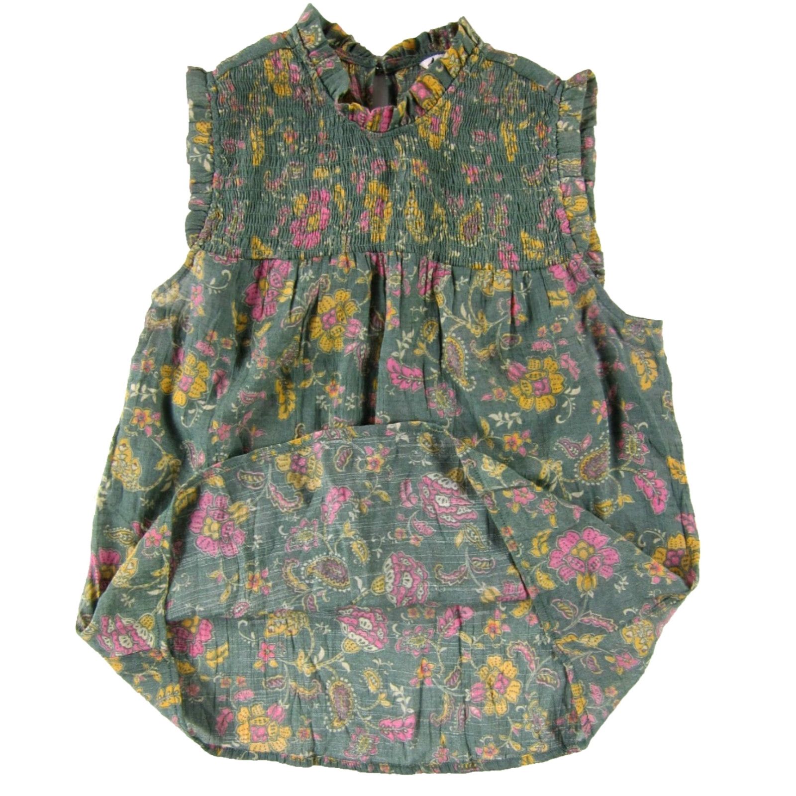 Nanette Lepore Nanette Lepore Blouse Shirt S Green Floral Sleeveless Mock Neck Ruffle Neck 65% rayon 35% polyester Size S / US 4 / IT 40 - 4 Thumbnail