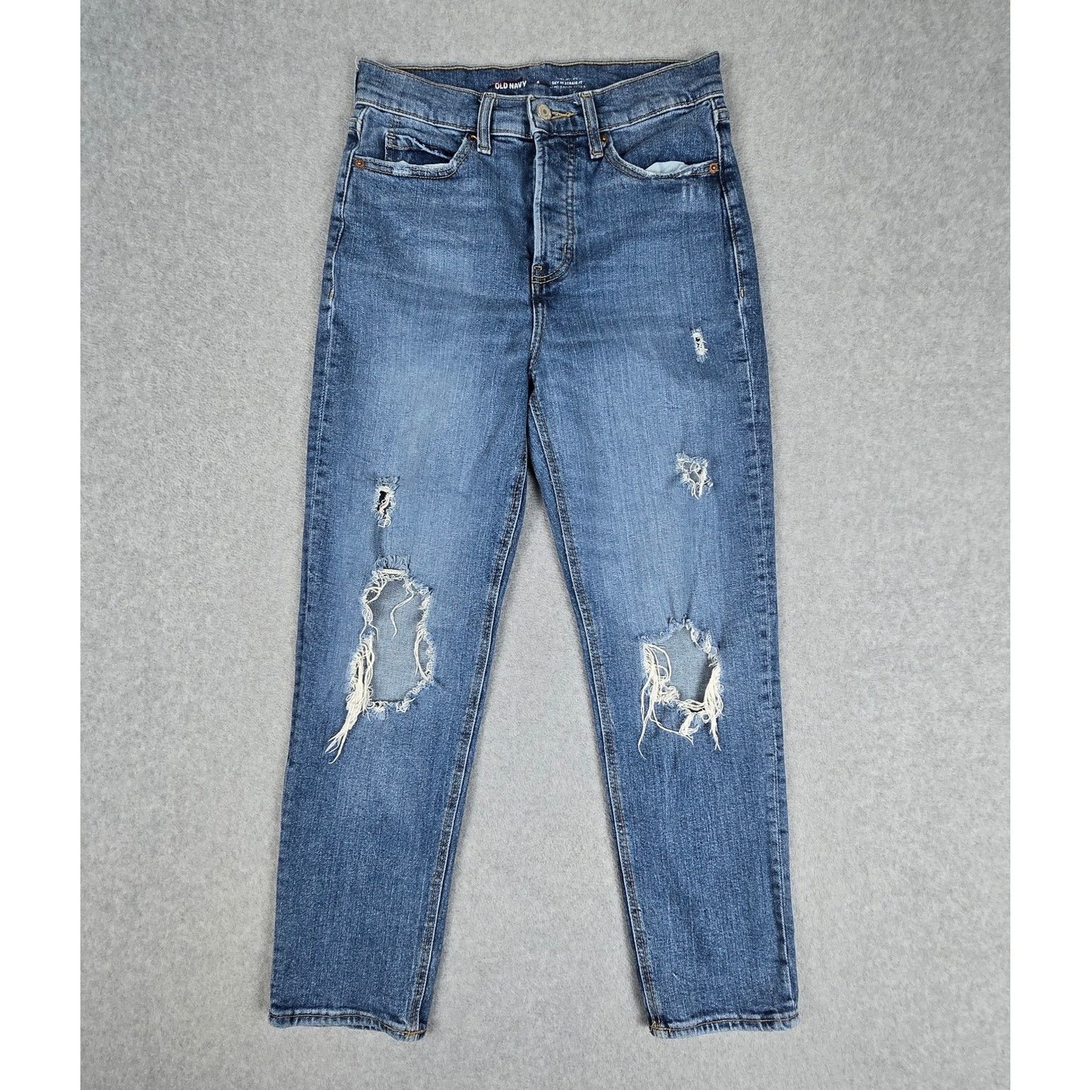 Old Navy Old Navy 4 Sky Hi Straight Button Fly Ripped Jeans 27x27 Size 27" / US 4 / IT 40 - 2 Thumbnail