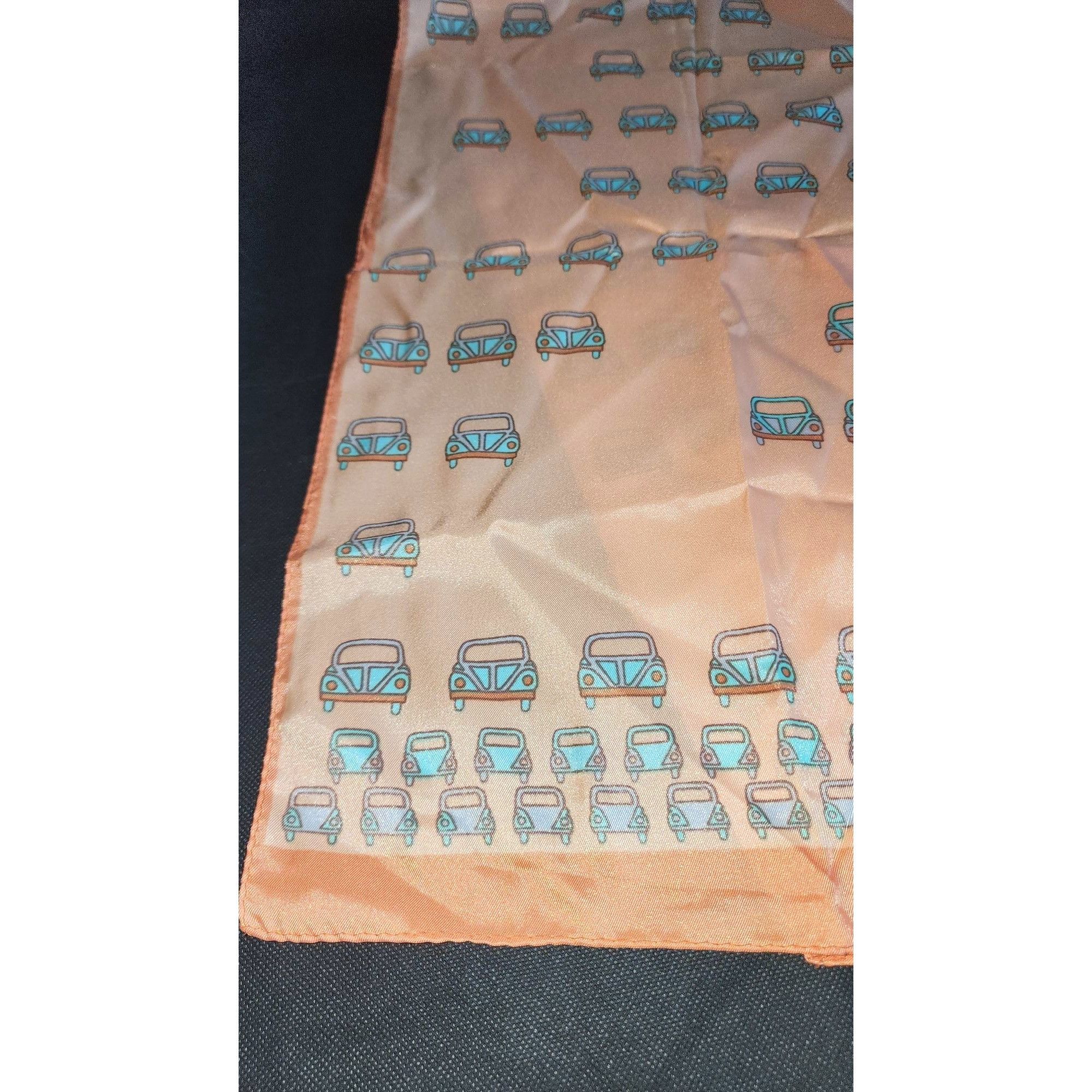 Vintage Vintage Beige Silk Scarf With Retro Car VW Bug Pattern Size ONE SIZE - 2 Thumbnail