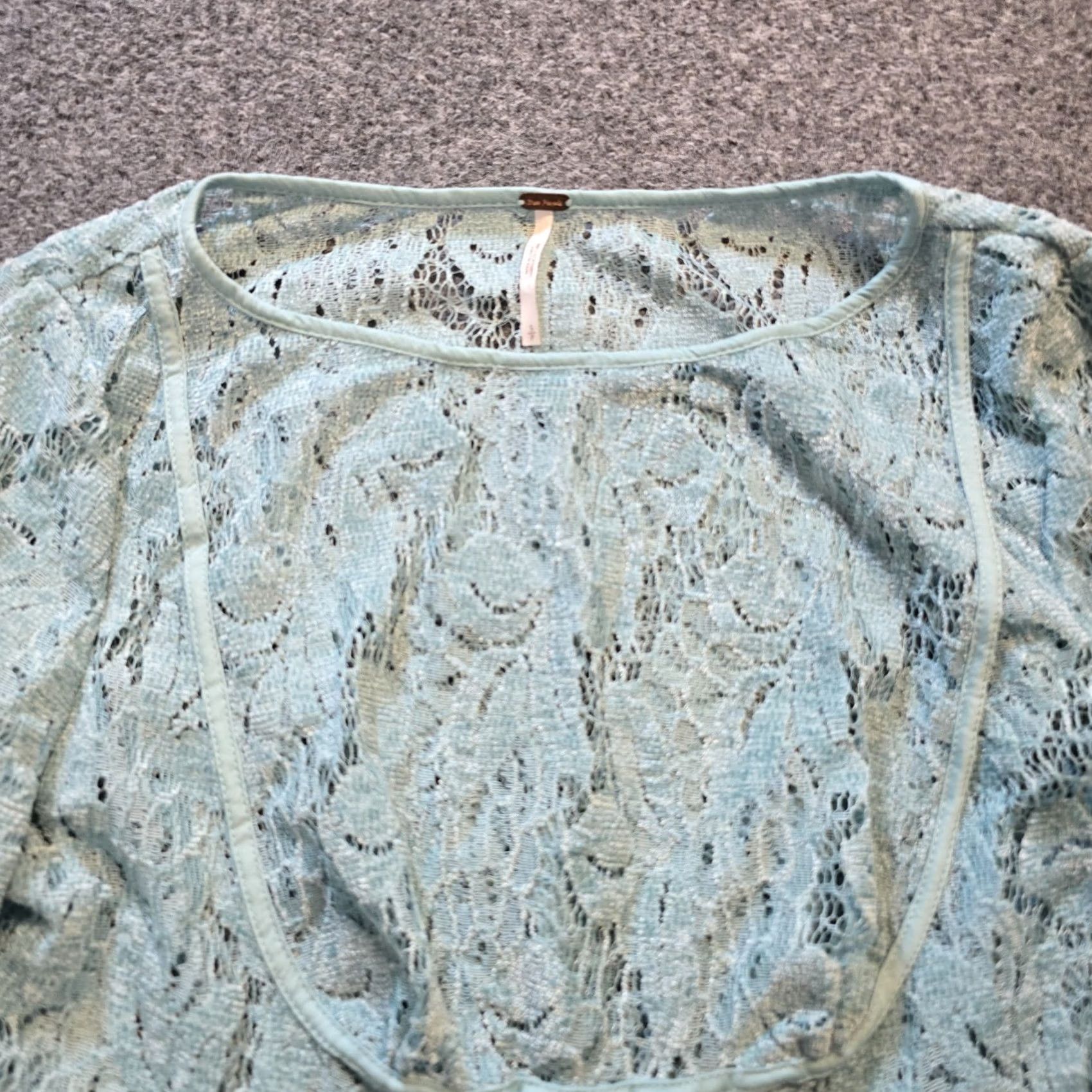 Free People Free People Dress Womens Size S Green Lace Sheer Peasant Boho Hippie Casual A-Line Short Sleeve Balloon Night? Size S / US 4 / IT 40 - 2 Thumbnail