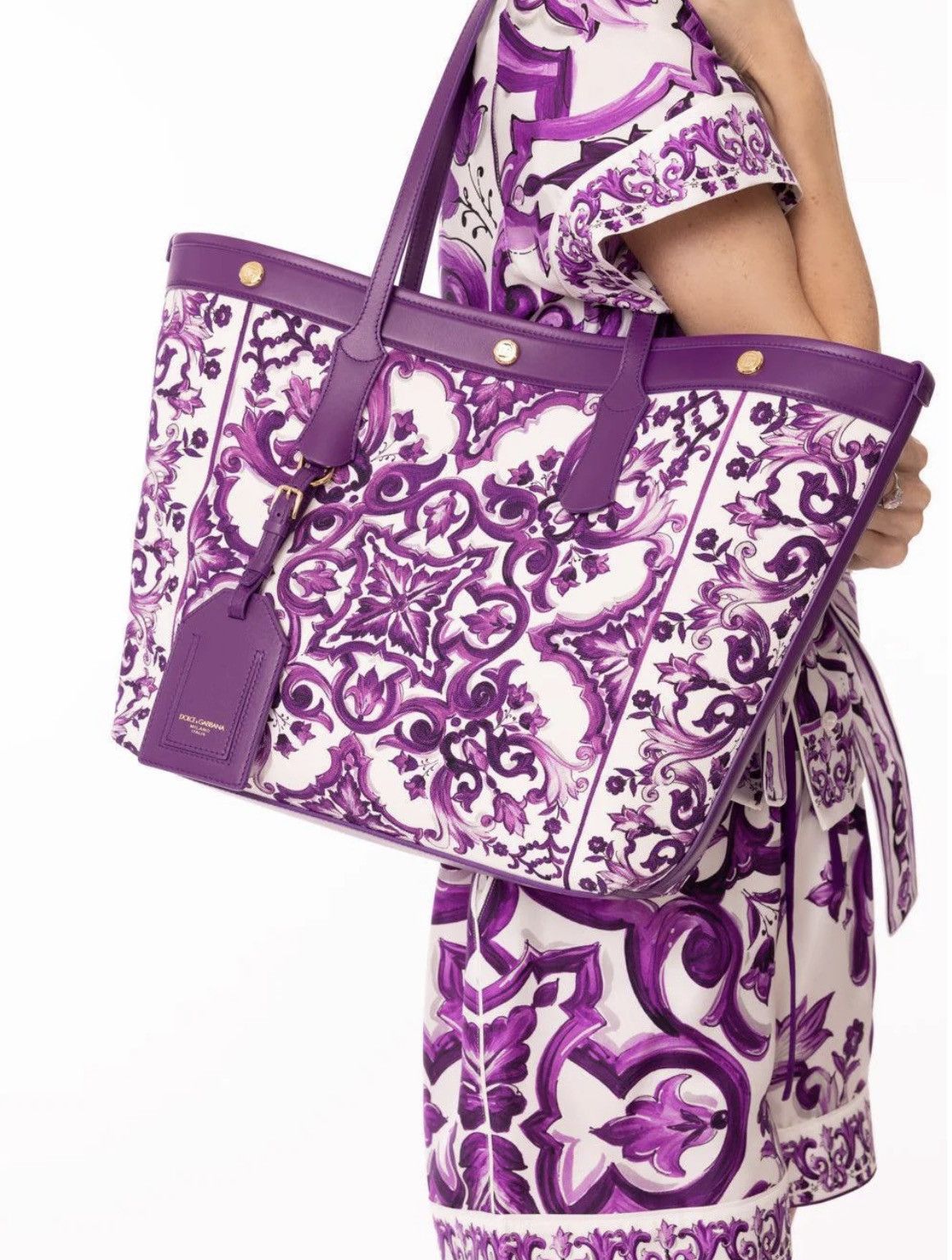 Dolce & Gabbana Dolce&Gabbana Majolica-Print Canvas Shopping Tote Bag Size ONE SIZE - 3 Thumbnail