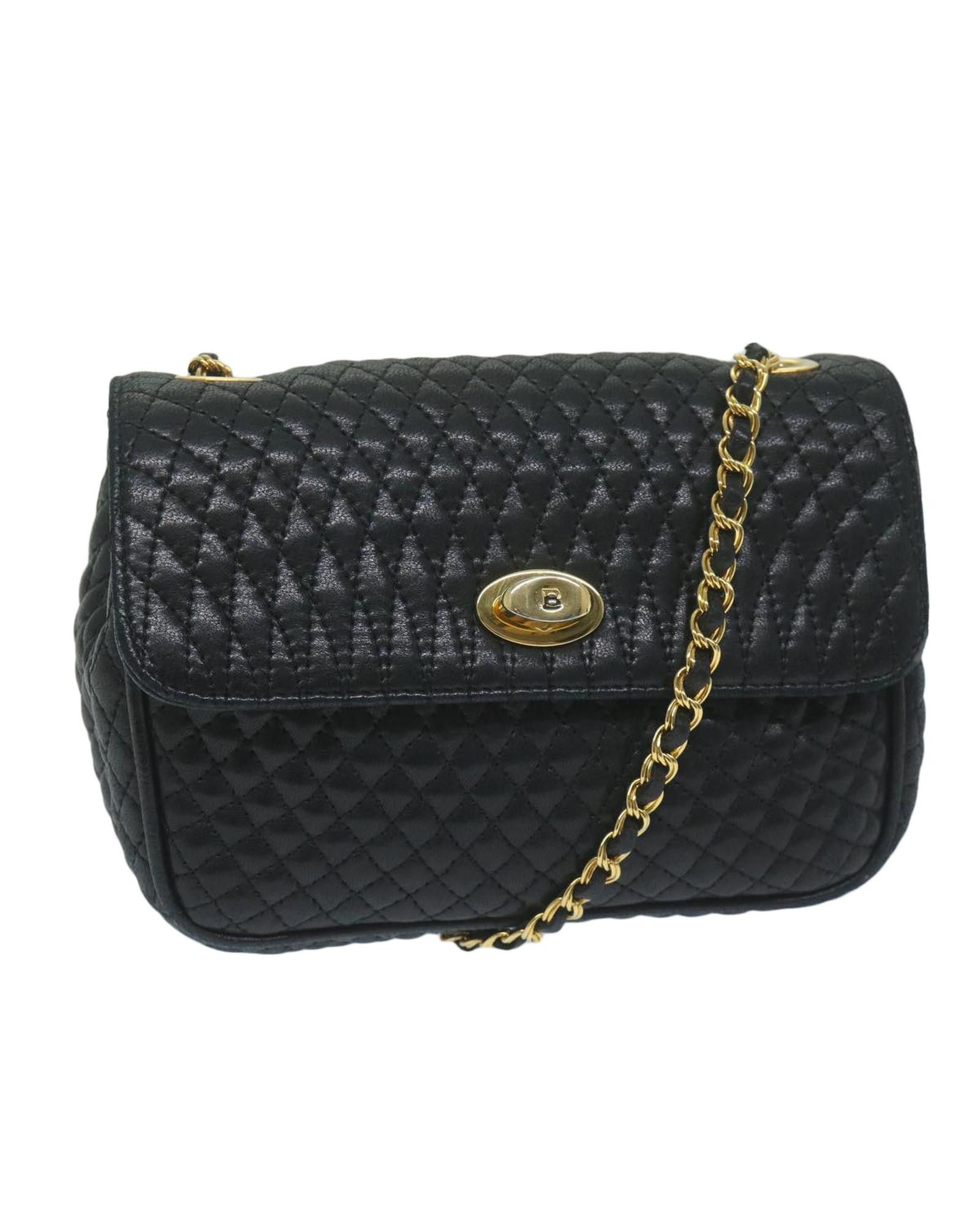 image of Bally Quilted Leather Chain Shoulder Bag in Black, Women's