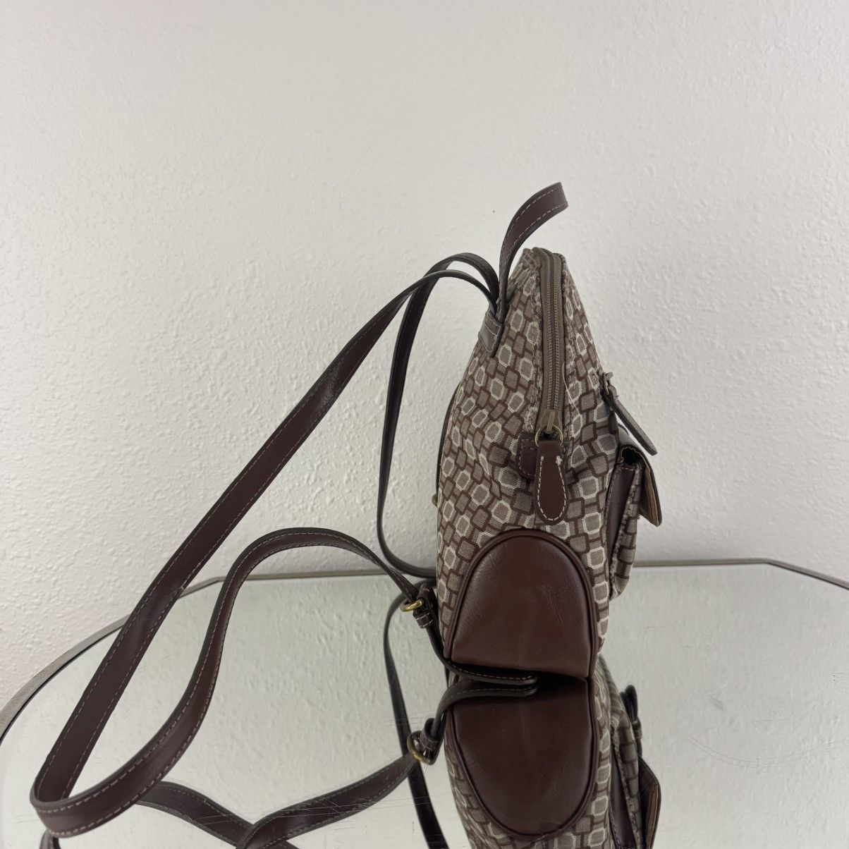 Nine West NINE WEST Vintage Brown Canvas Faux Leather Mini Backpack Size ONE SIZE - 5 Thumbnail