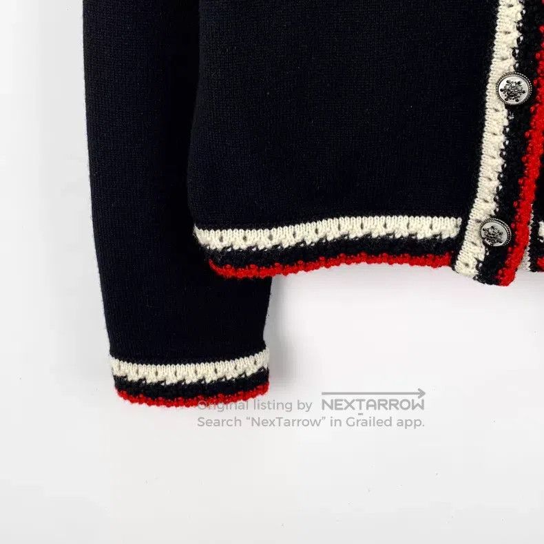 Chanel Chanel Black striped cashmere round-neck single-breasted l Size XS / US 0-2 / IT 36-38 - 4 Thumbnail