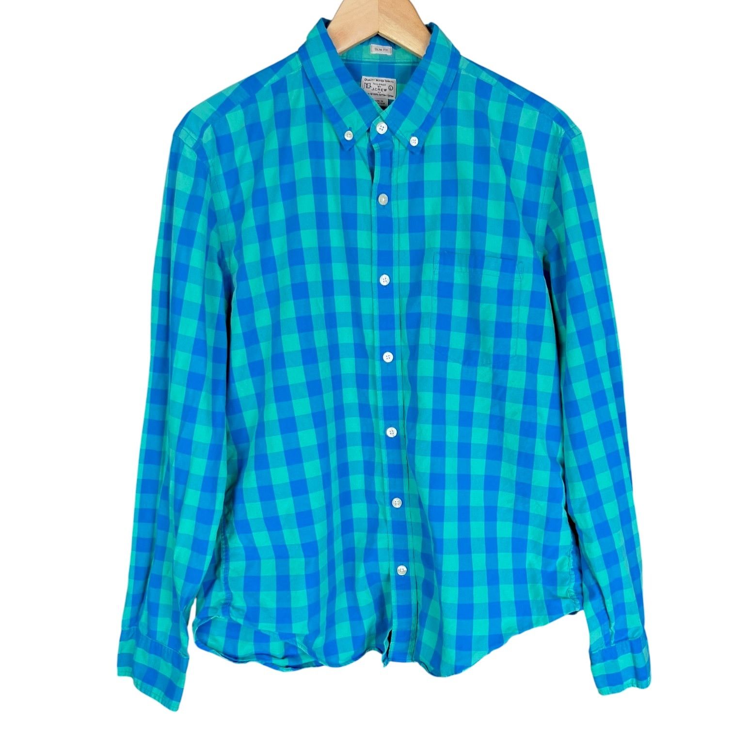 J.Crew Men's J.Crew Blue/Green Gingham Button Up Slim Shirt - L Size US L / EU 52-54 / 3 - 1 Thumbnail
